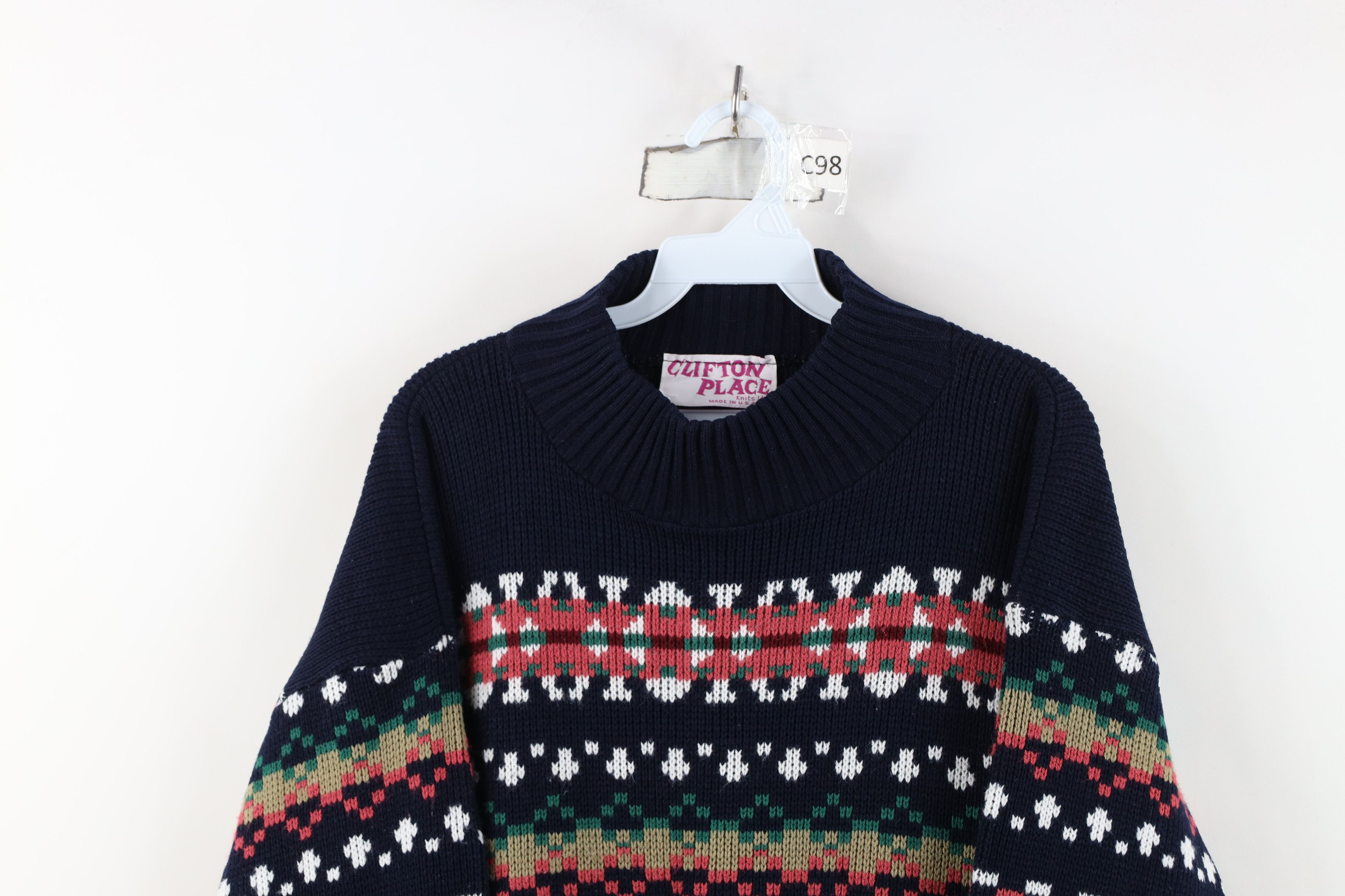 Vintage Vintage 90s Streetwear Fair Isle Knit Mock Neck Sweater USA Size L / US 10 / IT 46 - 2 Thumbnail