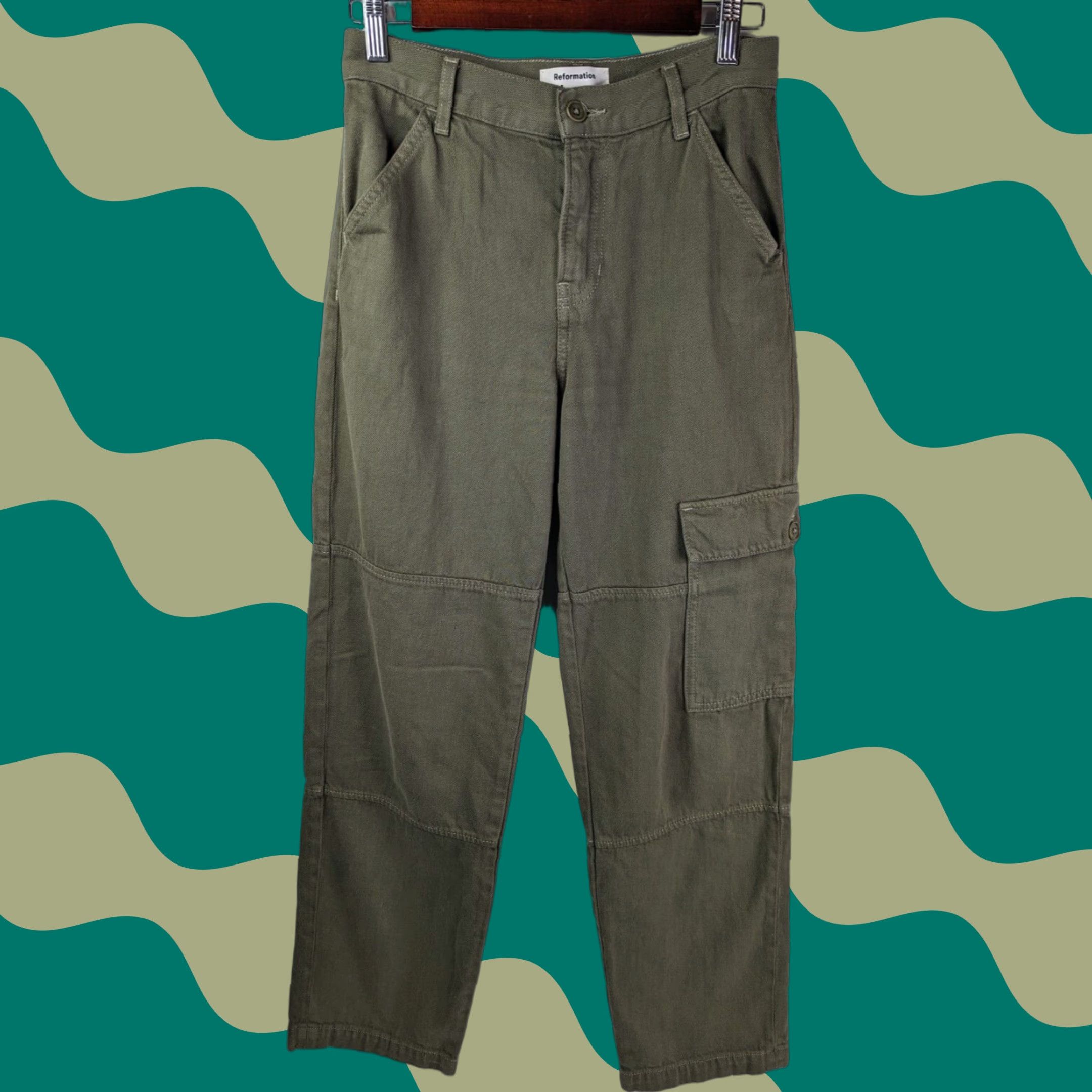Reformation Reformation Pants Cargo Women High Rise Size 24 Olive Army Wash Size 42" / US 20 - 1 Thumbnail
