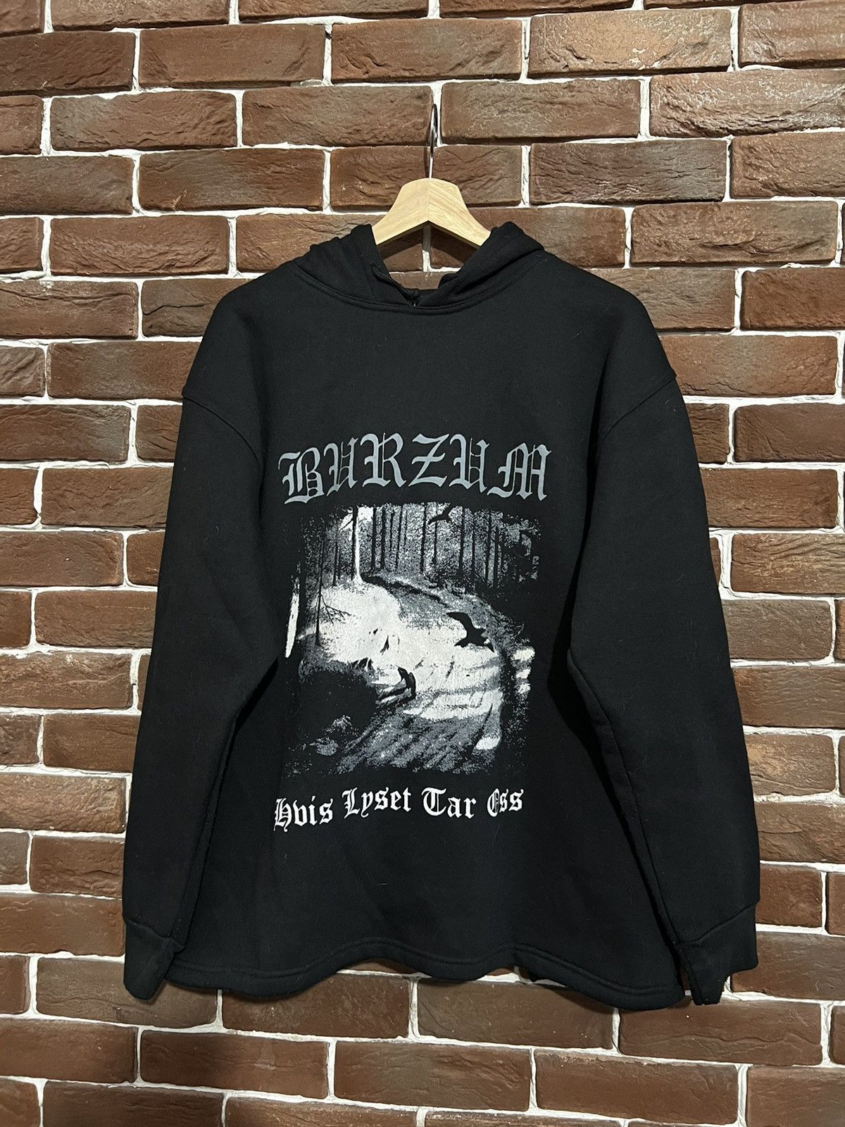 image of Band Tees x Rock T Shirt Burzum Vintage Black Metal Band Hvis Lyset Hoodie 90S, Men's (Size XL)