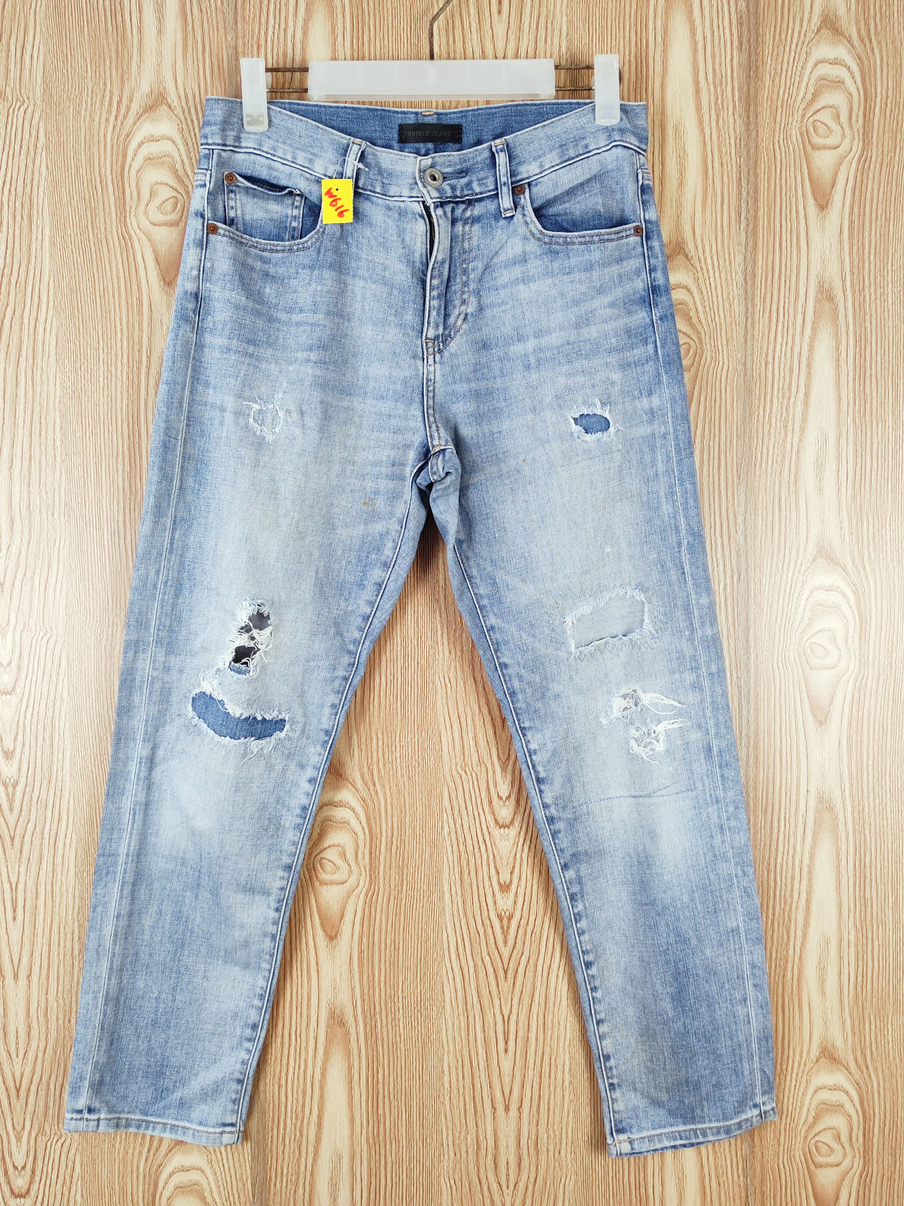 Japanese Brand Uniqlo japan vintage Blue Distressed Ripped Jeans #W616 Size US 30 / EU 46 - 1 Thumbnail