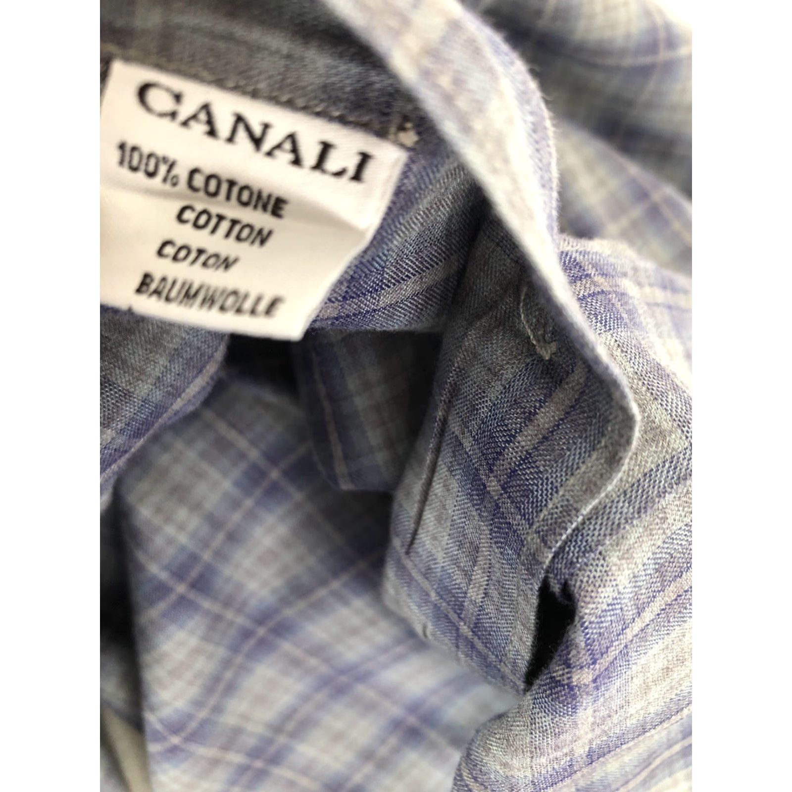 Canali CANALI ITALY Plaid Check Mens XL Shirt Button-Up Long Sleeve Gray / Blue / Purple Size US XL / EU 56 / 4 - 6 Thumbnail