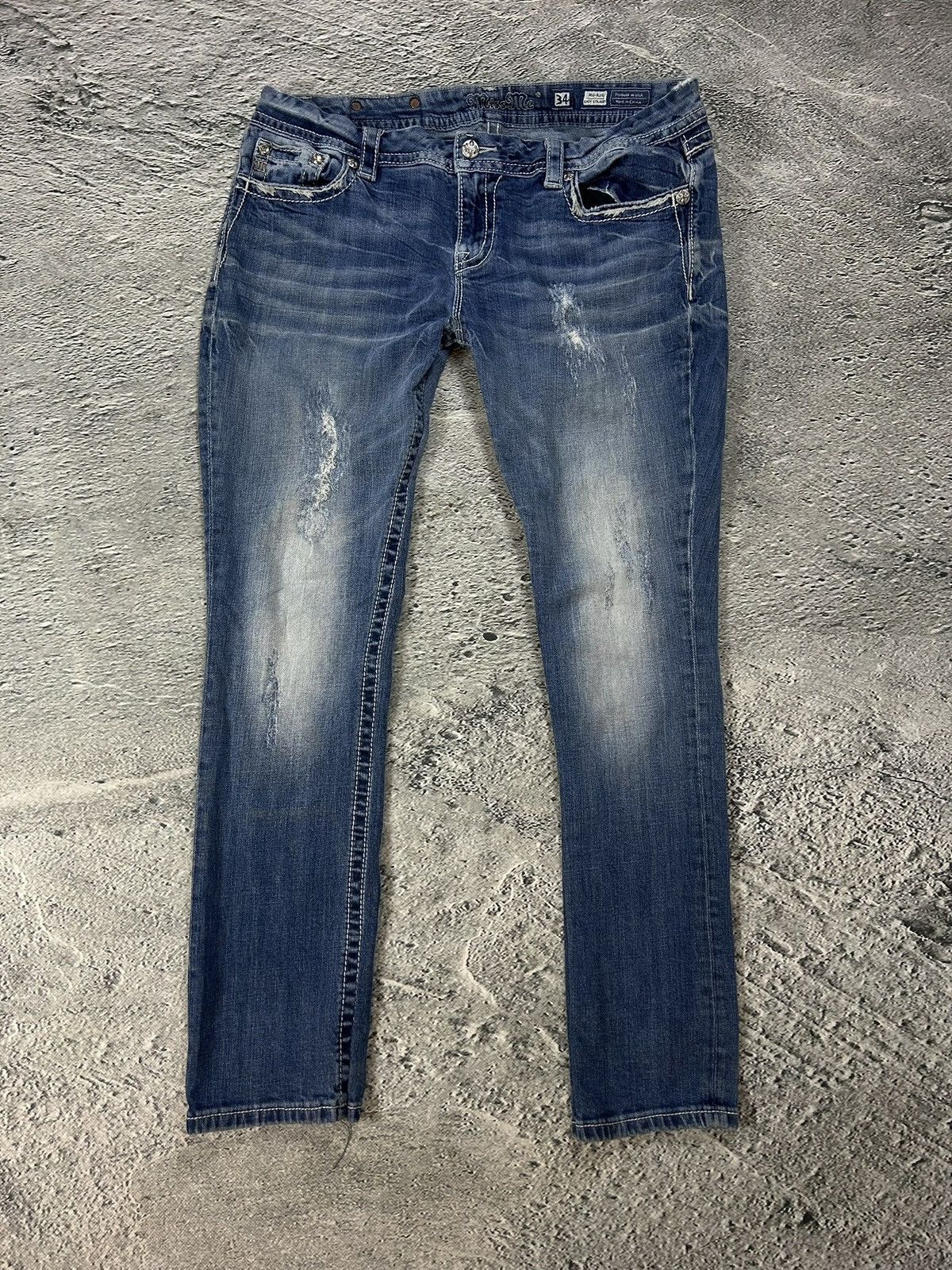 Other Miss Me flared bootcut white stitching denim vintage y2k Size US 34 / EU 50 - 3 Thumbnail