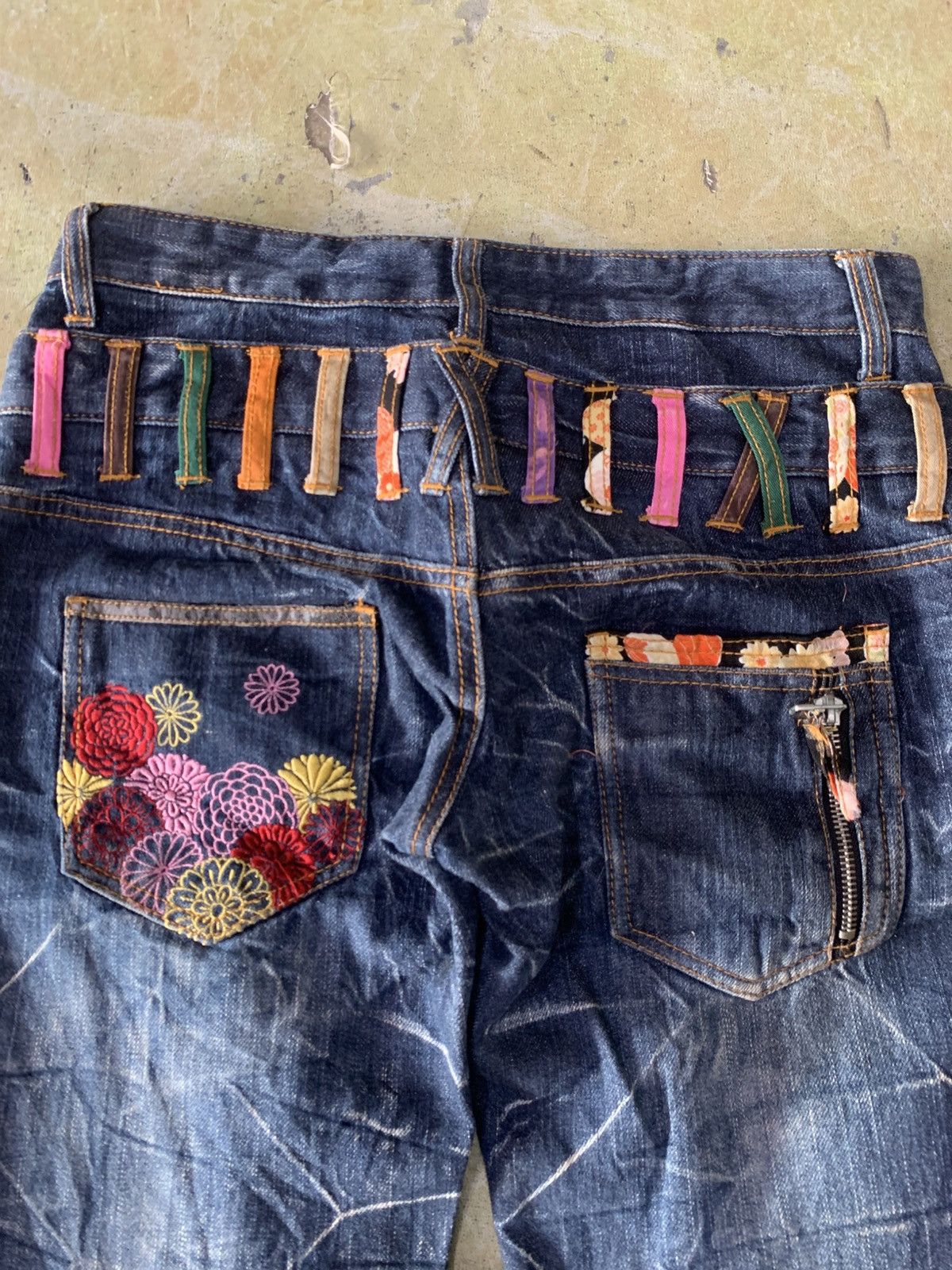 Japanese Brand Jeans Denim, Double Waist Embroidered Floral Print Size M Size 30" / US 8 / IT 44 - 12 Thumbnail