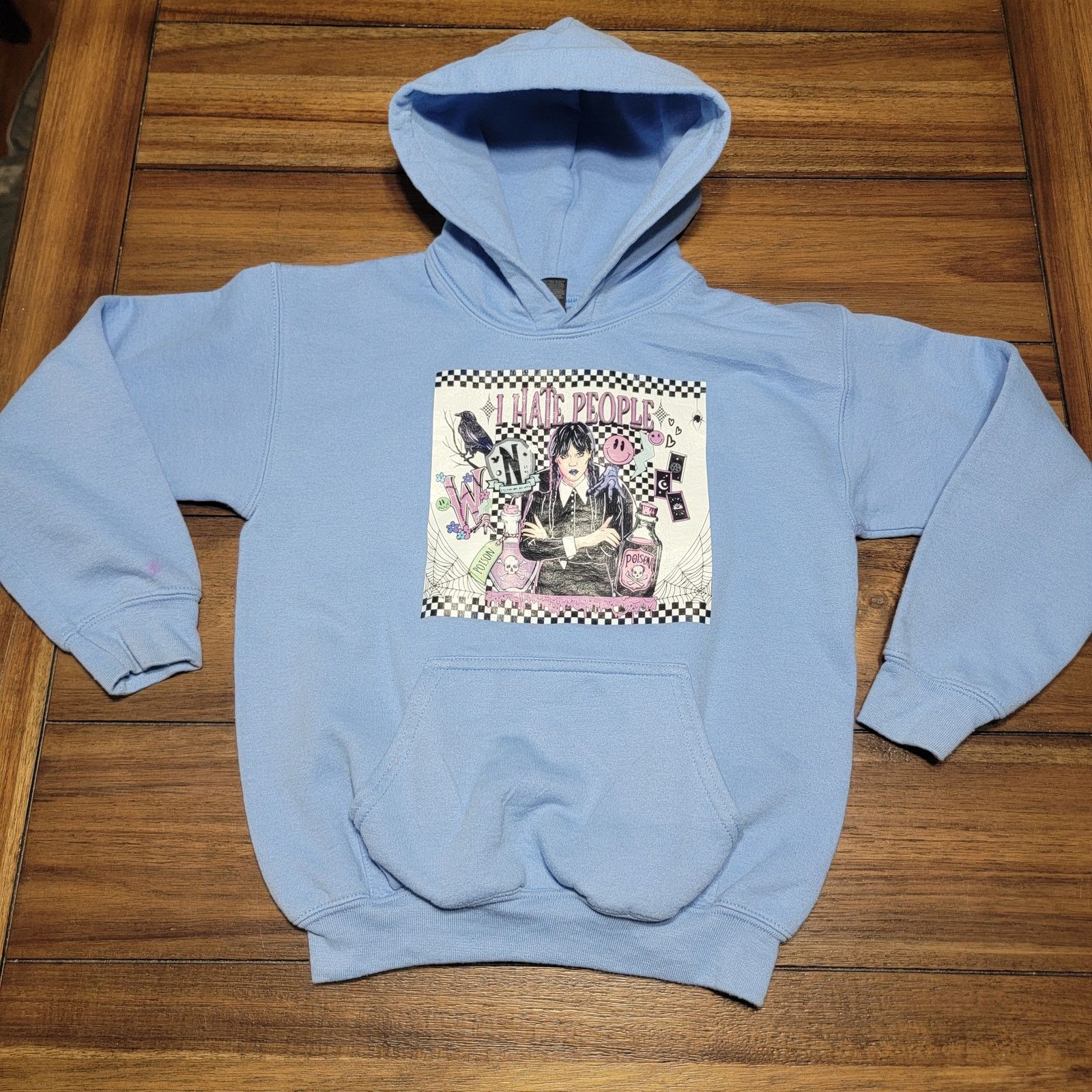 Gildan Wednesday LS Blue Hoodie (Gildan) "I Hate People" - Size XS Size XS / US 0-2 / IT 36-38 - 1 Thumbnail