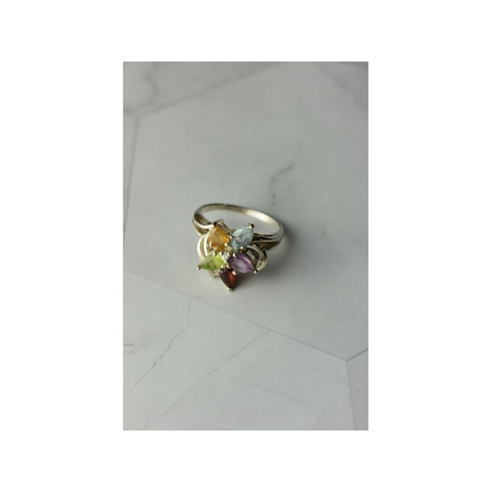Jewelry 925 STERLING SILVER MULTI GEMSTONES "FLOWER" RING SIZE 8 Size ONE SIZE - 9 Thumbnail