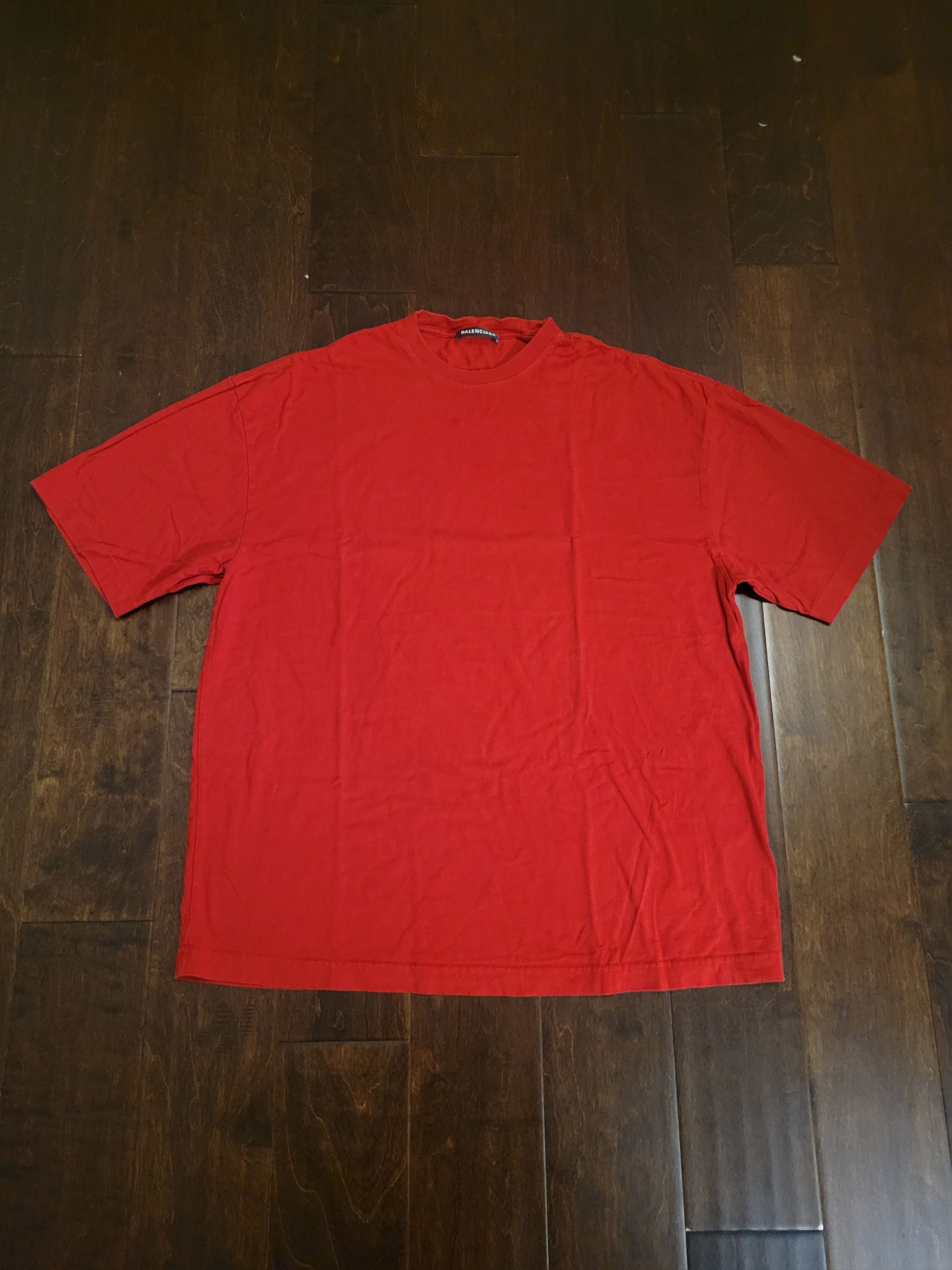 image of Balenciaga Red Embroidered Tattoo Logo Tee, Men's (Size XS)