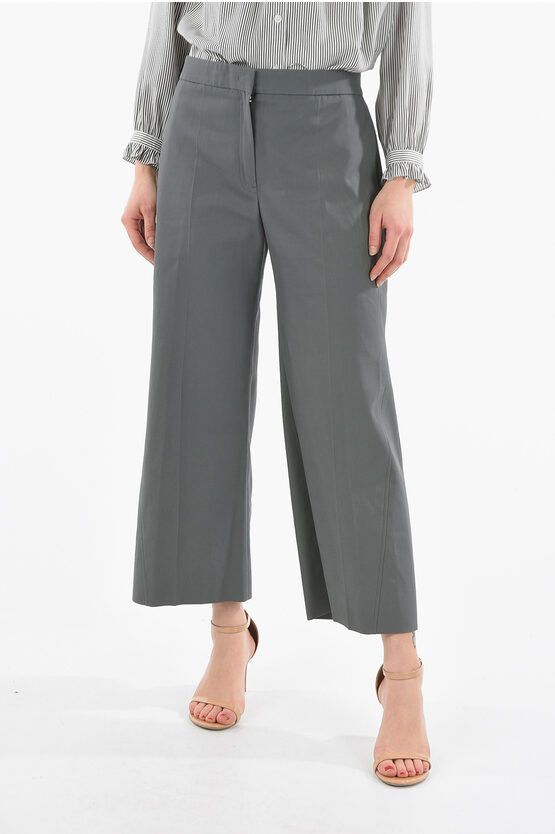 image of Jil Sander Straight-Leg High-Waisted Trousers With Front Pleats in Grey, Women's (Size 26)