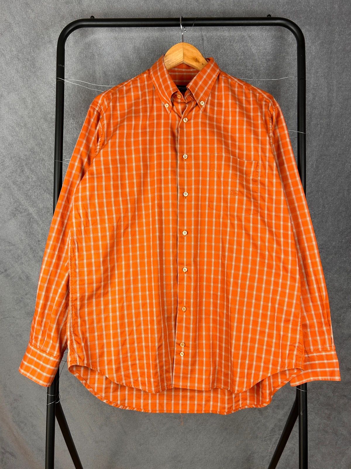 Burberry × Designer Burberry London orange checked shirt high end mini logo haft Size US M / EU 48-50 / 2 - 1 Thumbnail