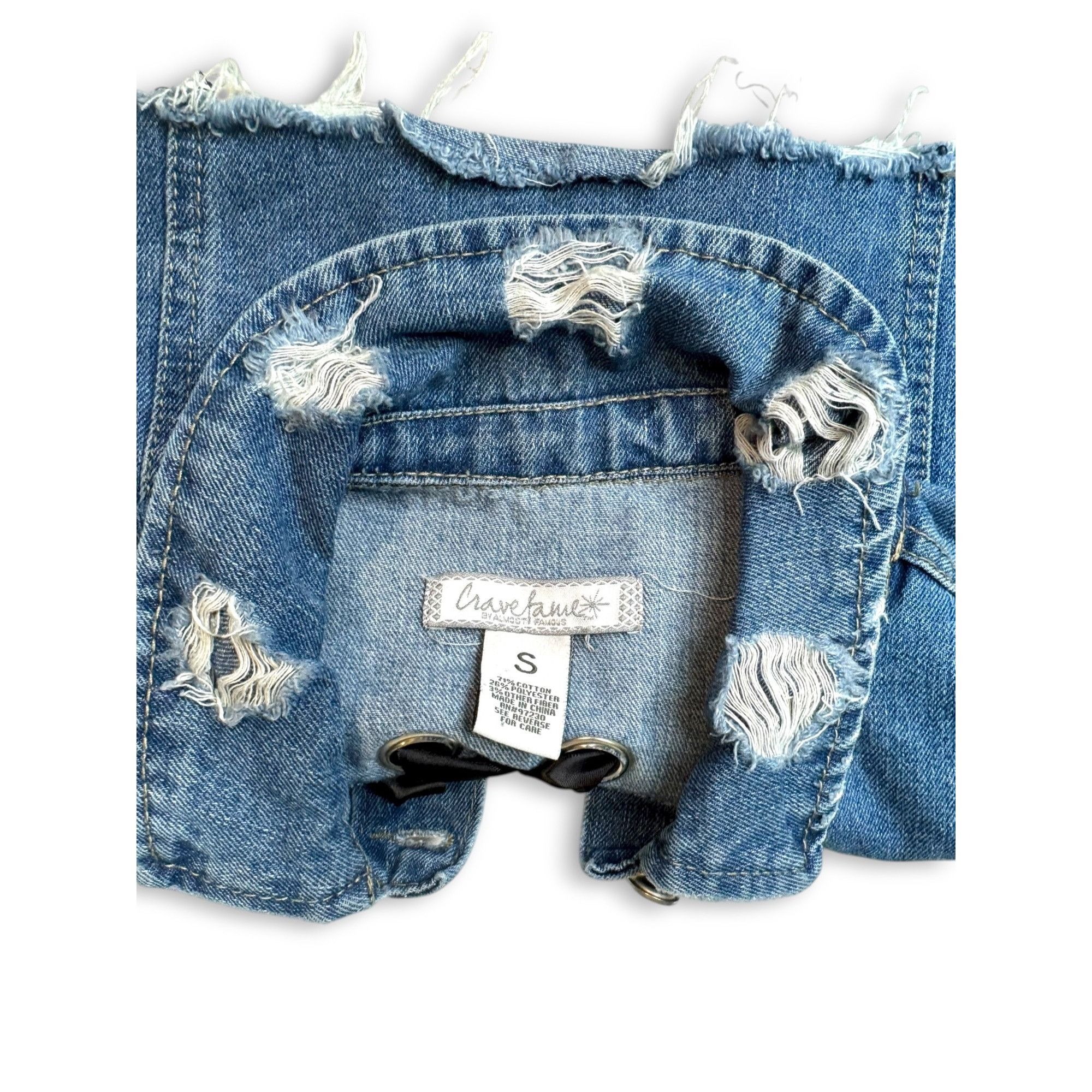 Almost Famous Crave Fame Denim Crop Jacket Distressed Hem Lace-Up Back Siz Size S / US 4 / IT 40 - 8 Thumbnail