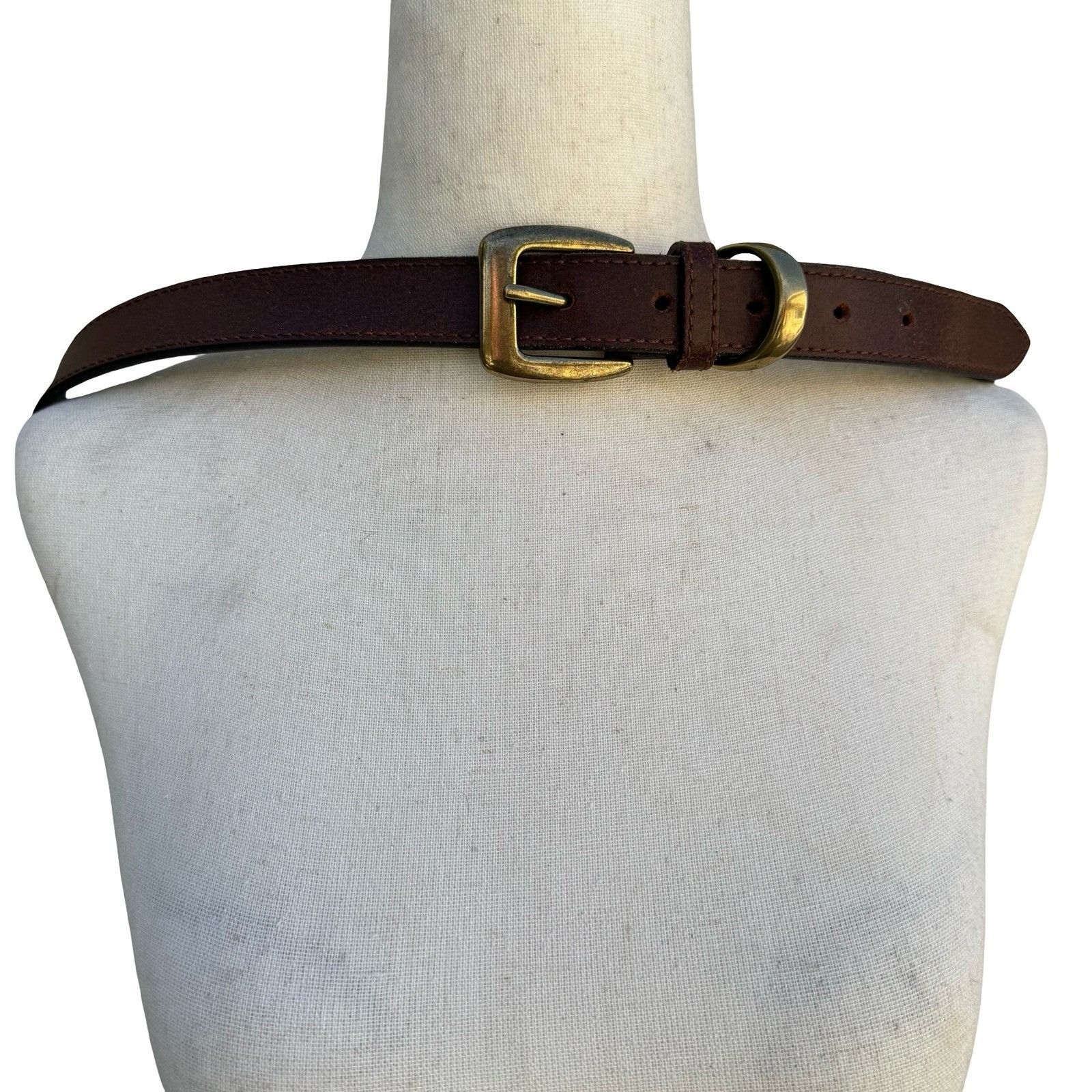 Other Brown Genuine Leather Belt XL Brass Buckle Classic Casual We Size 36 - 3 Thumbnail