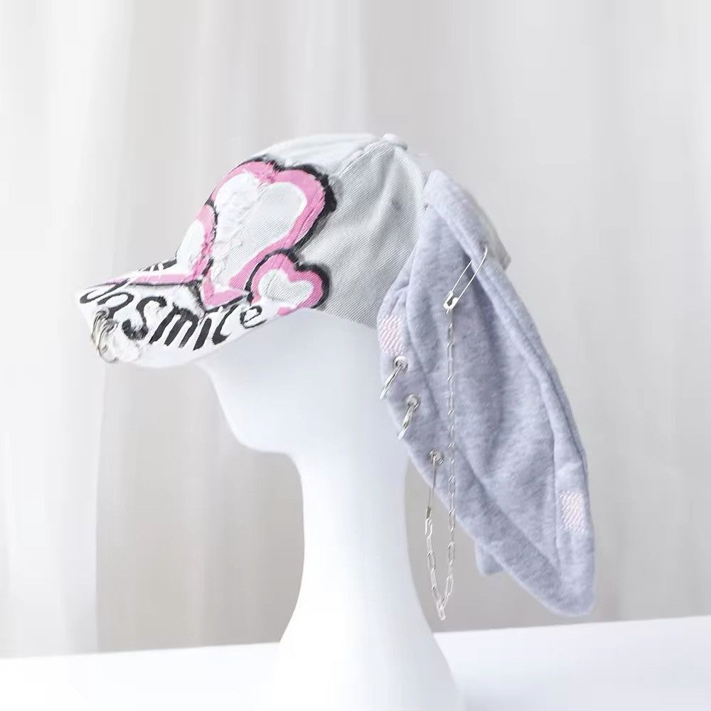 Japanese Brand Graffiti Long Rabbit Ears Ripped Metal Ring Cap Size ONE SIZE - 3 Thumbnail