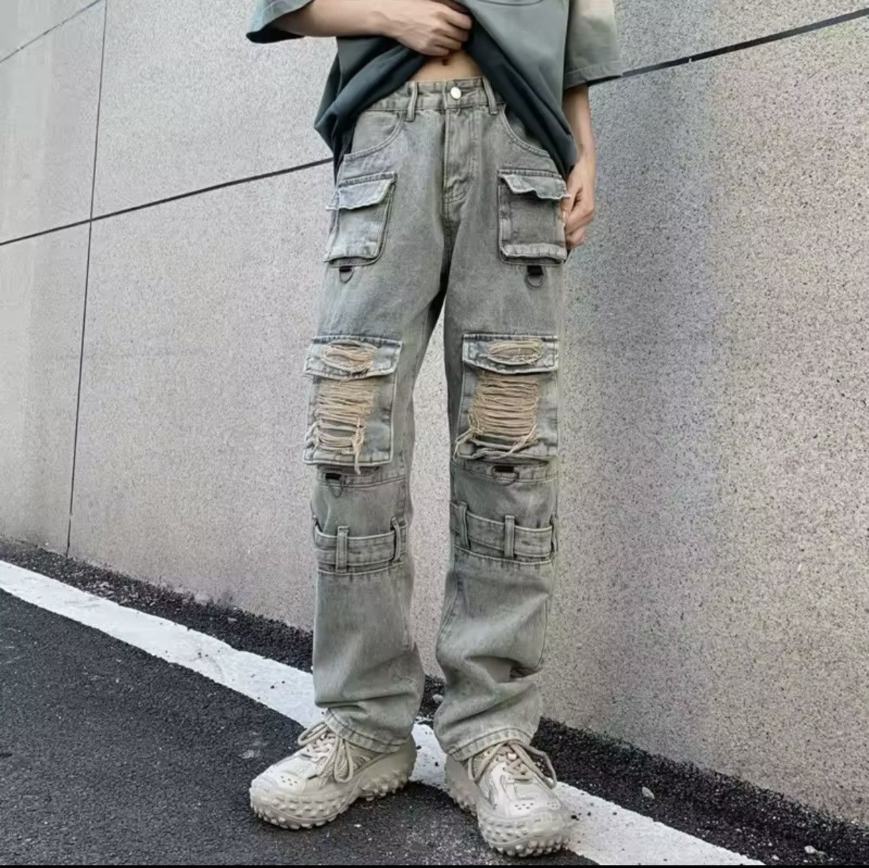 Denime × Japanese Brand × Vintage Kanye Pockets Y2K Streetwear Ripped Jeans Cargo Pants Size US 38 / EU 54 - 7 Thumbnail