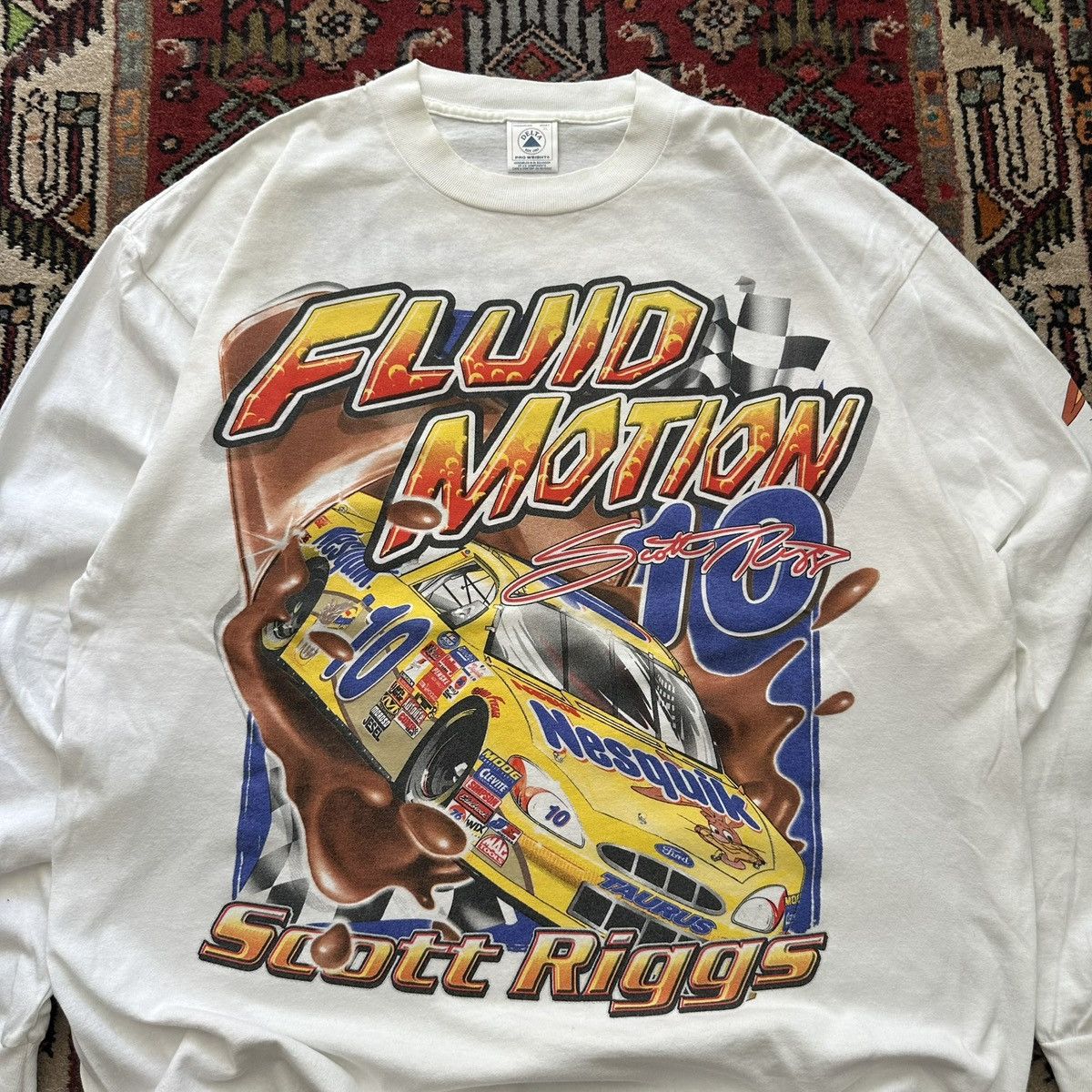 Vintage 90s NASCAR Nesquik Scott Riggs Racing Long Sleeve T-Shirt Size US XL / EU 56 / 4 - 4 Thumbnail