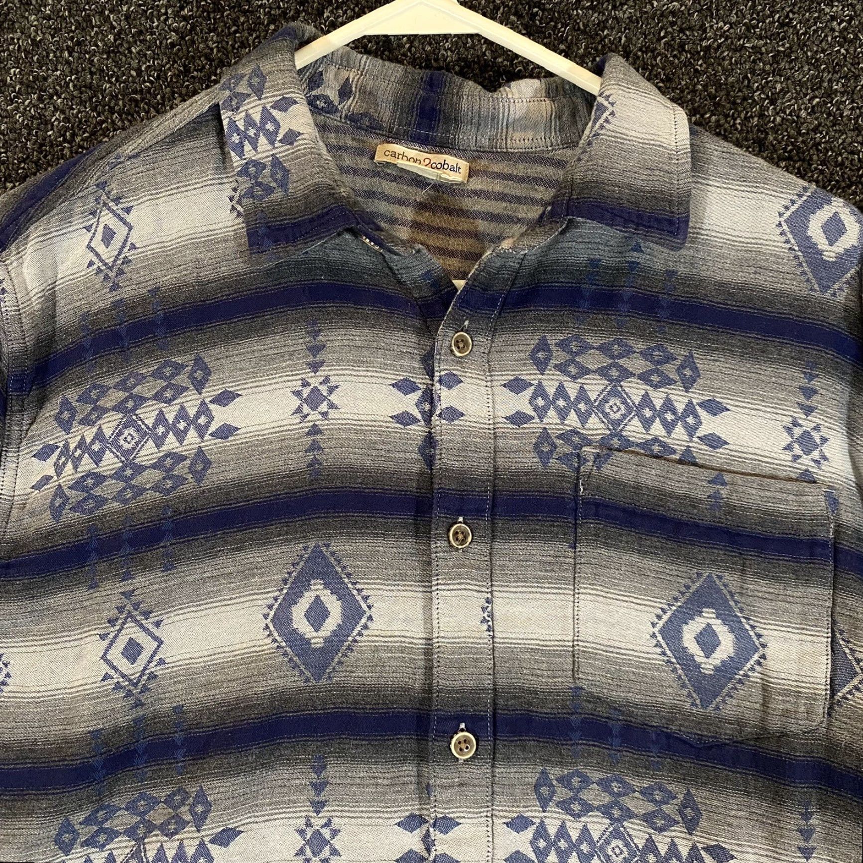 Carbon2Cobalt Carbon 2 Cobalt Shirt Mens Medium Aztec Southwestern Blue Gray Flannel Button Up Size US M / EU 48-50 / 2 - 2 Thumbnail