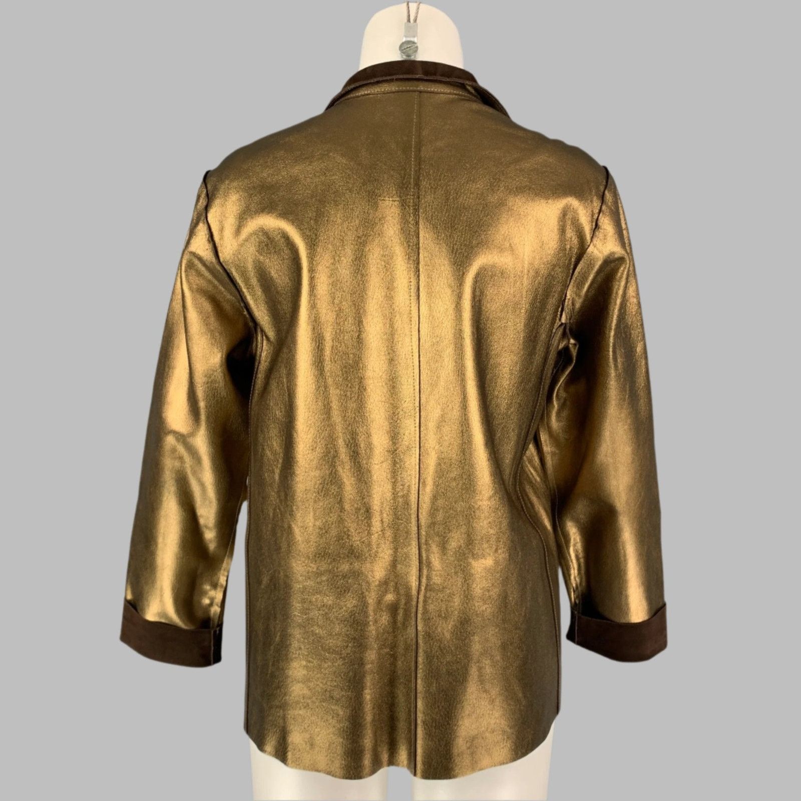 Yves Saint Laurent Size L Gold & Brown Leather Reversible Jacket Size L / US 10 / IT 46 - 4 Thumbnail
