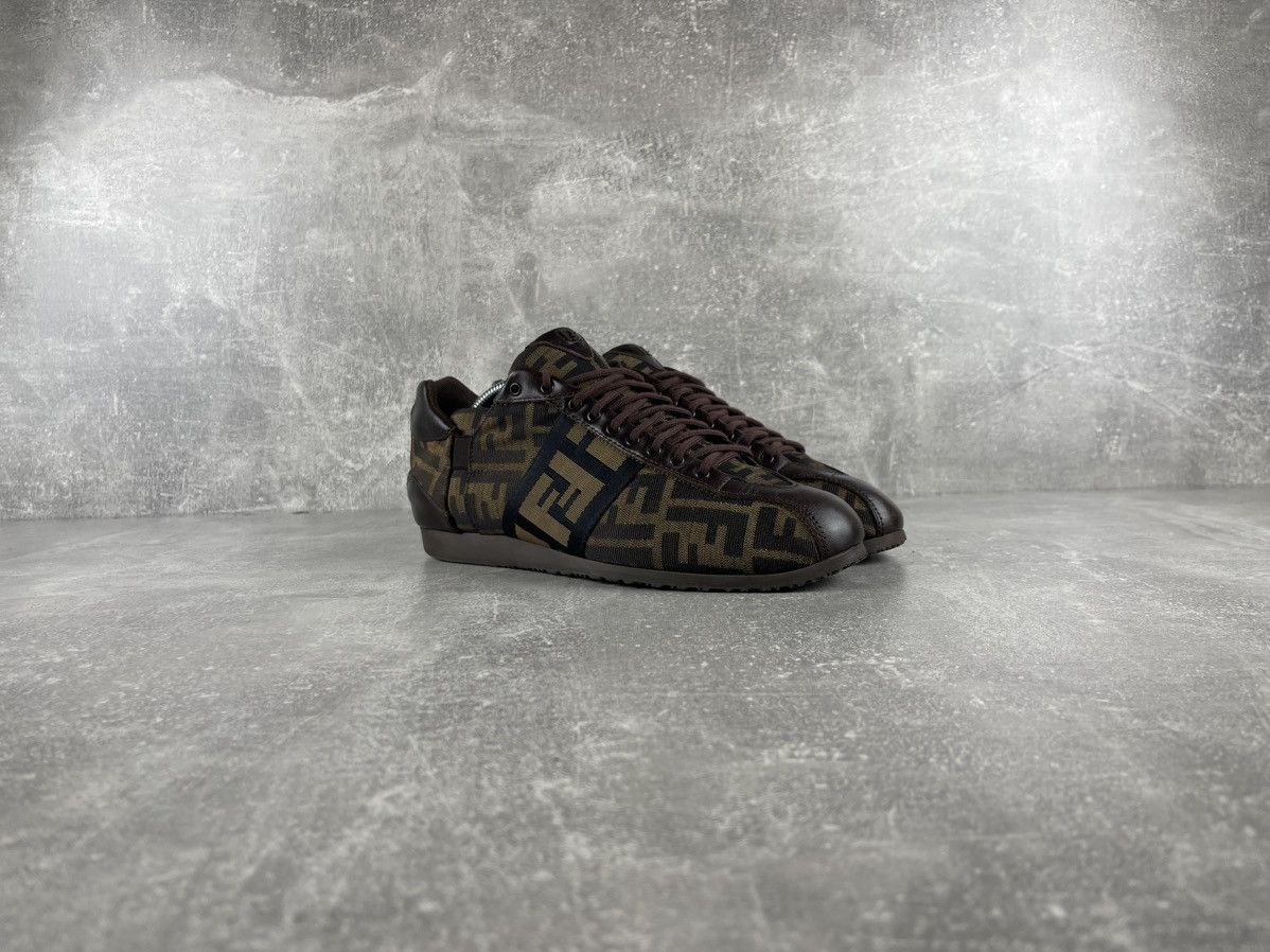 image of Fendi Archives Vintage 90's Leather Monogrammed Sneakers in Brown, Men's (Size 8)