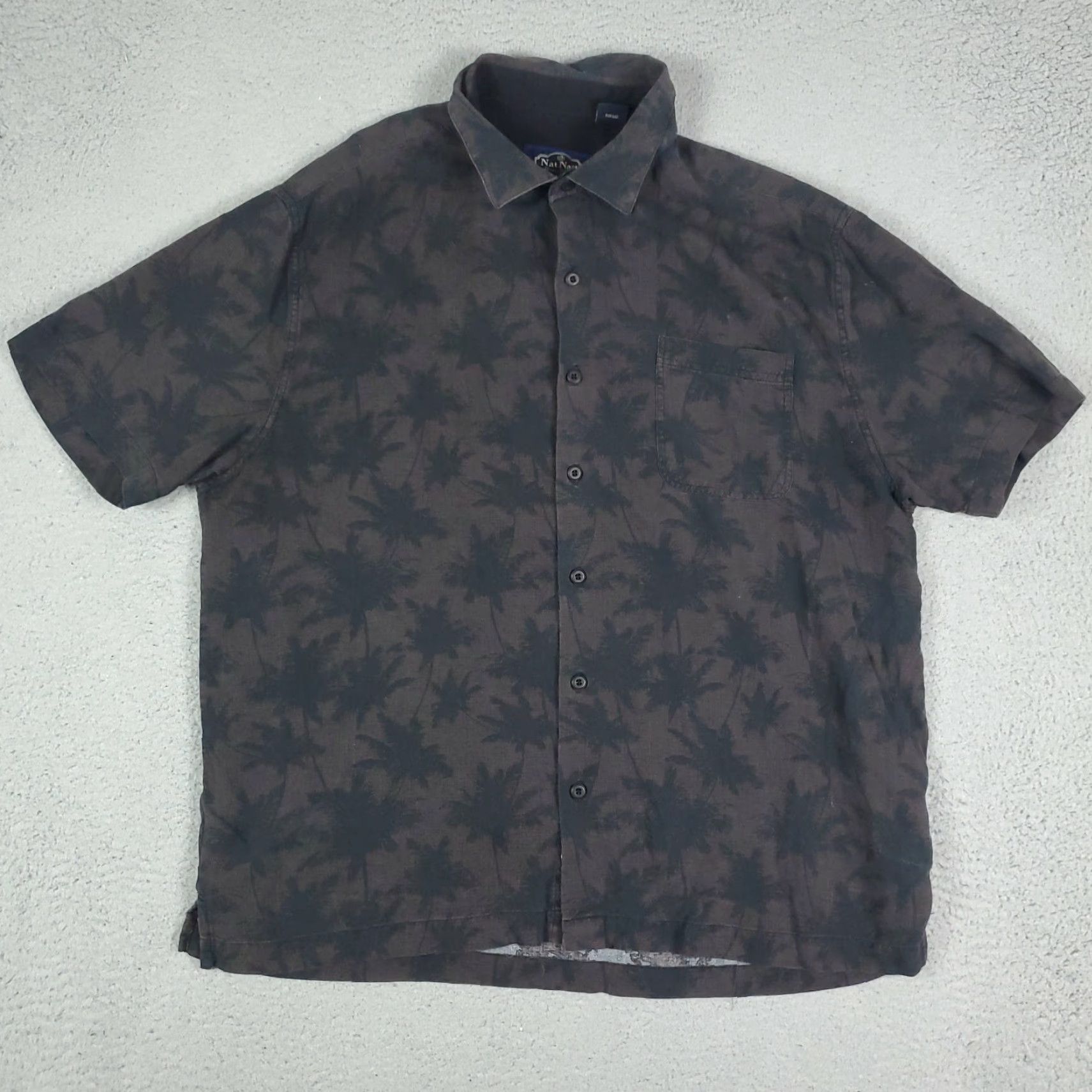 Nat Nast Nat Nast Black Brown Casual Mens Short Sleeve Button Up Shirt Large Size Silk Cotton Floral Pattern Size US L / EU 52-54 / 3 - 2 Thumbnail