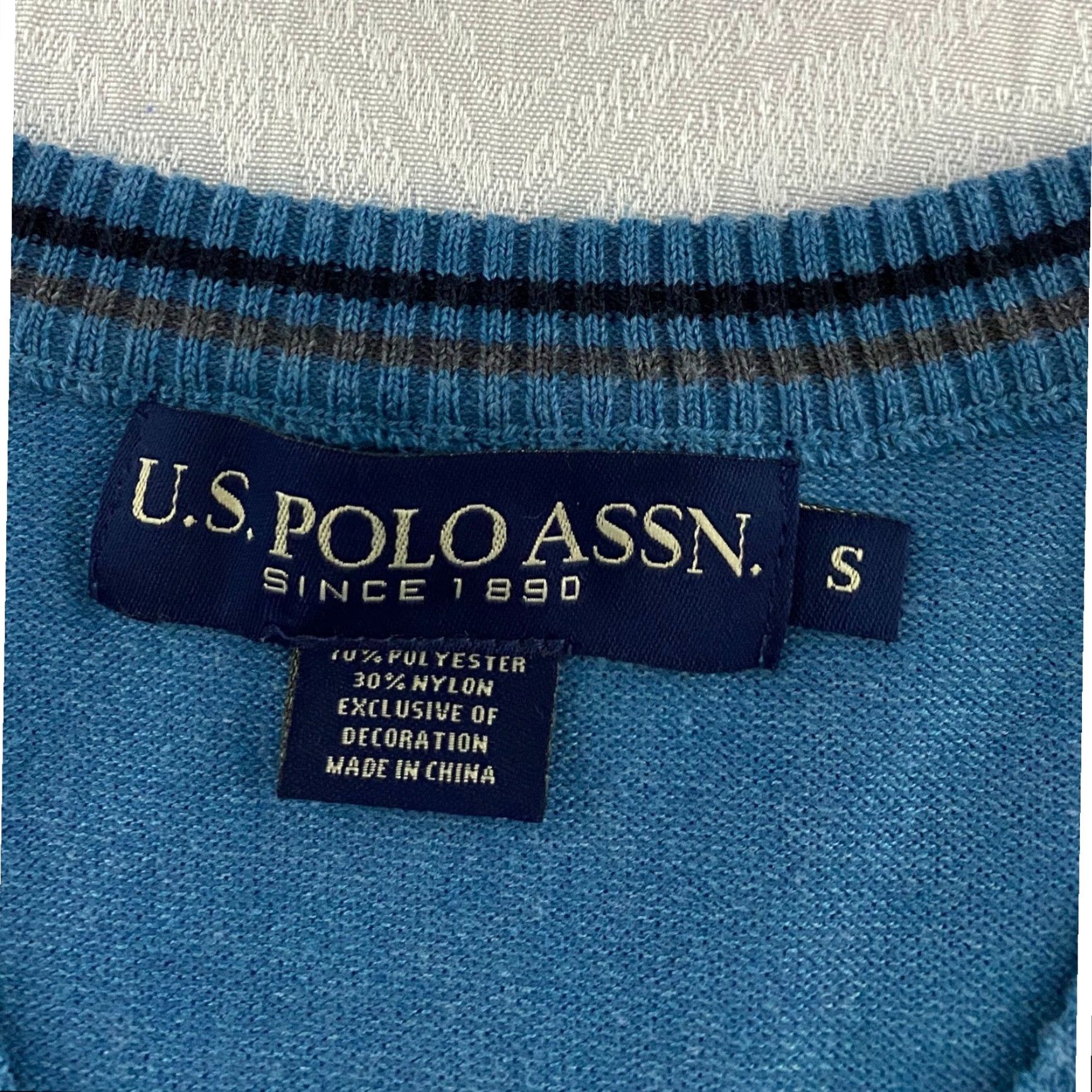 U.S. Polo Assn. US Polo Assn Mens Sweater V-Neck Heathered Blue S Embroidered Logo Long Sleeve Size US S / EU 44-46 / 1 - 3 Thumbnail