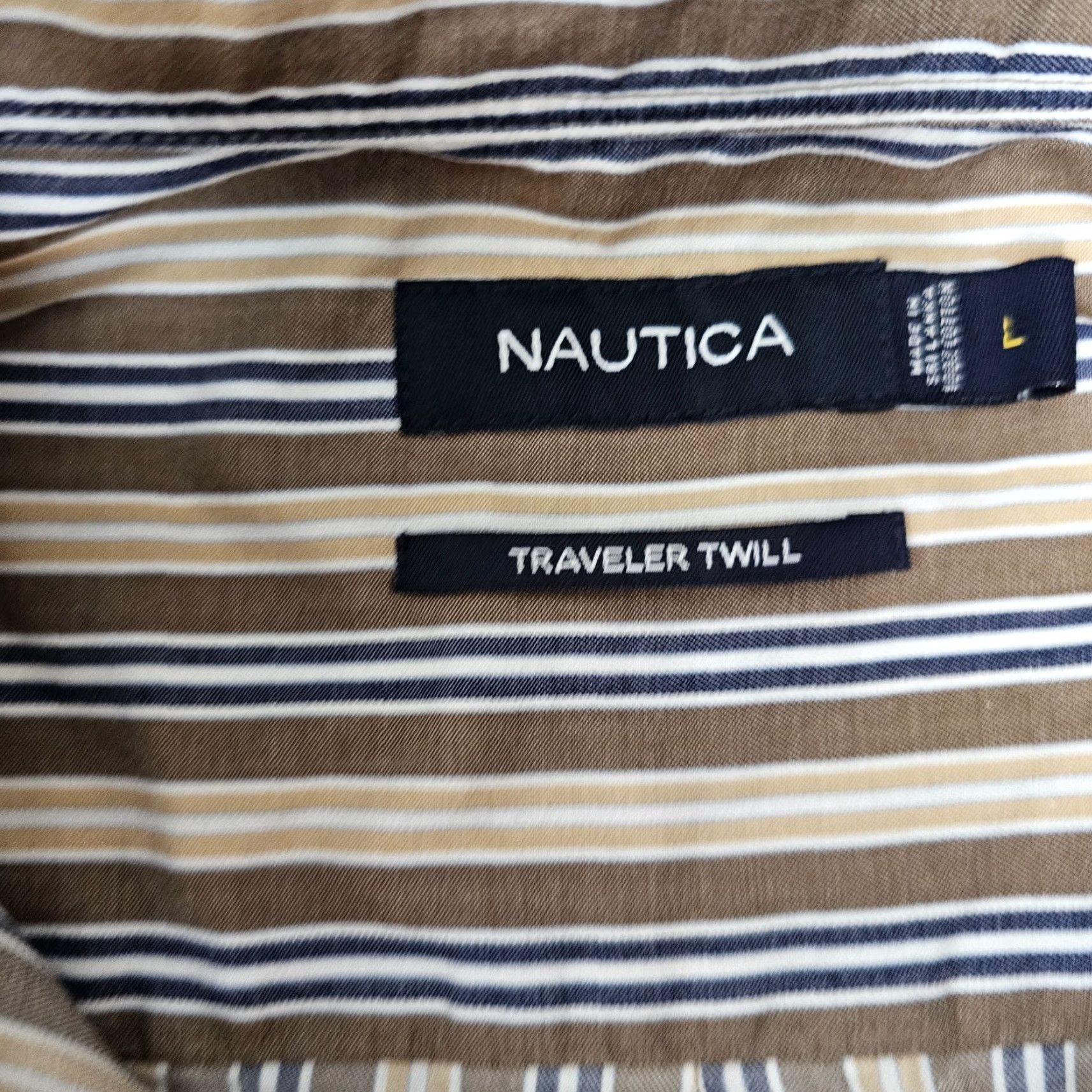 Nautica Nautica Button-Down Shirt Men's Large Brown Tan Stripe Traveler Twill Cotton Size US L / EU 52-54 / 3 - 2 Thumbnail
