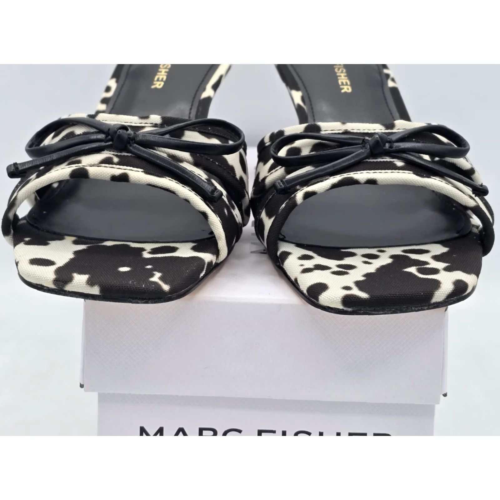 Marc Fisher Marc Fisher Delphy Sandal - Shoe White/Black Cow Print - Size 8M - Women - Faux Leather - Bow - Dress Sandals - 2-2.9 in Heel Size US 8 / IT 38 - 2 Thumbnail
