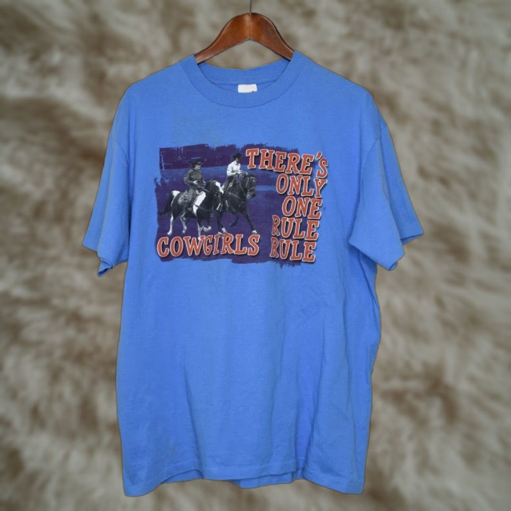 Anvil VINTAGE Anvil Western T-Shirt Cowgirl Horse Riding Womens Medium Blue Shirt Size M / US 6-8 / IT 42-44 - 1 Thumbnail