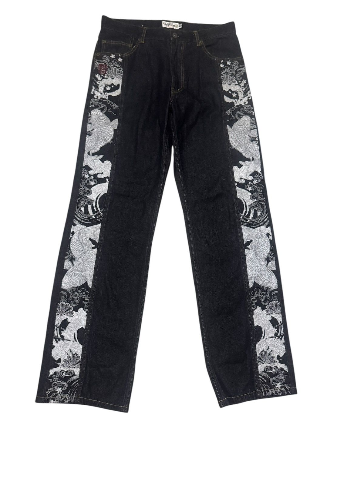 Karakuri Tamashii Karakuri Tamashi Side by Side Koi Fish Embroidery DenimJeans Size US 36 / EU 52 - 2 Thumbnail