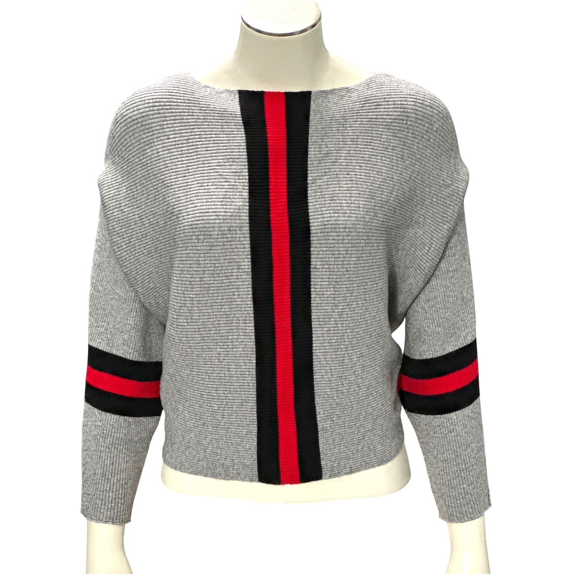 Other CCC Gray Batwing Crop Top Sweater Red Black Stripes Chic Sty Size M / US 6-8 / IT 42-44 - 1 Thumbnail