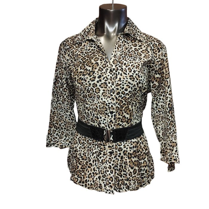 Harve Benard Harve Benard Women's Cheetah Print Belted Button Up Blouse ...