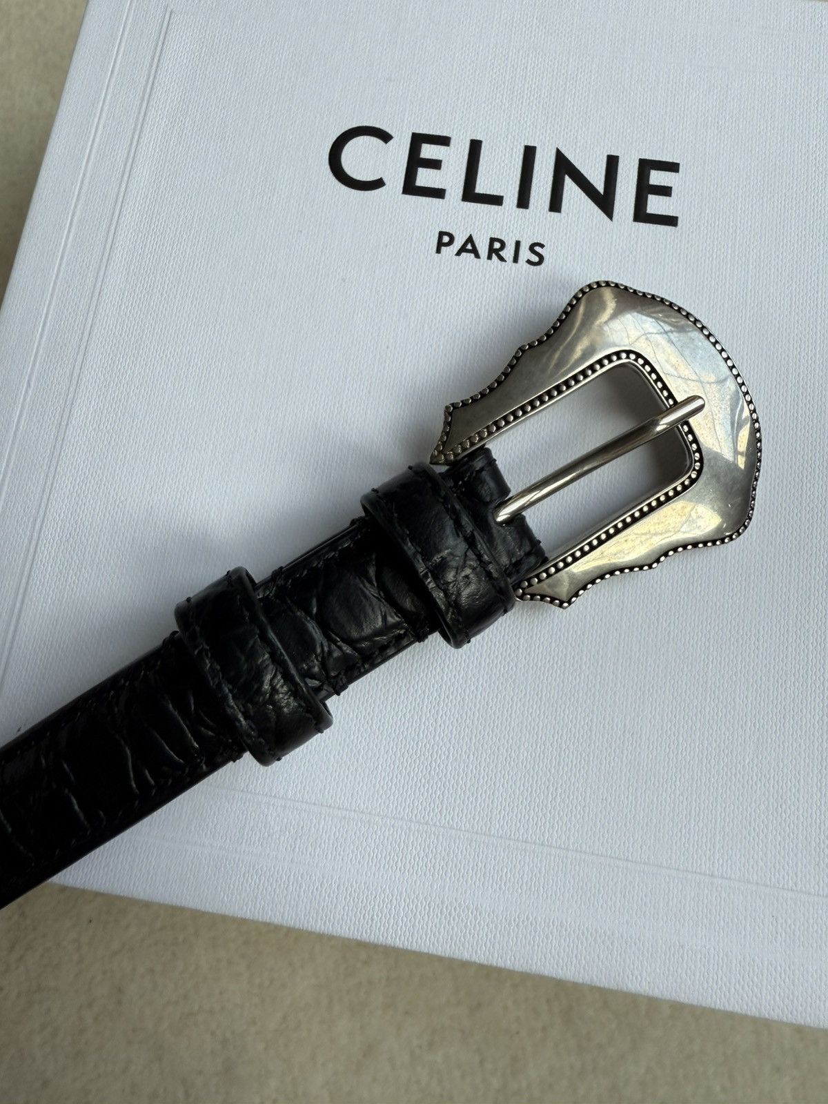 Celine FW23 Celine runway Western gator print black leather belt Size 28 - 11 Thumbnail