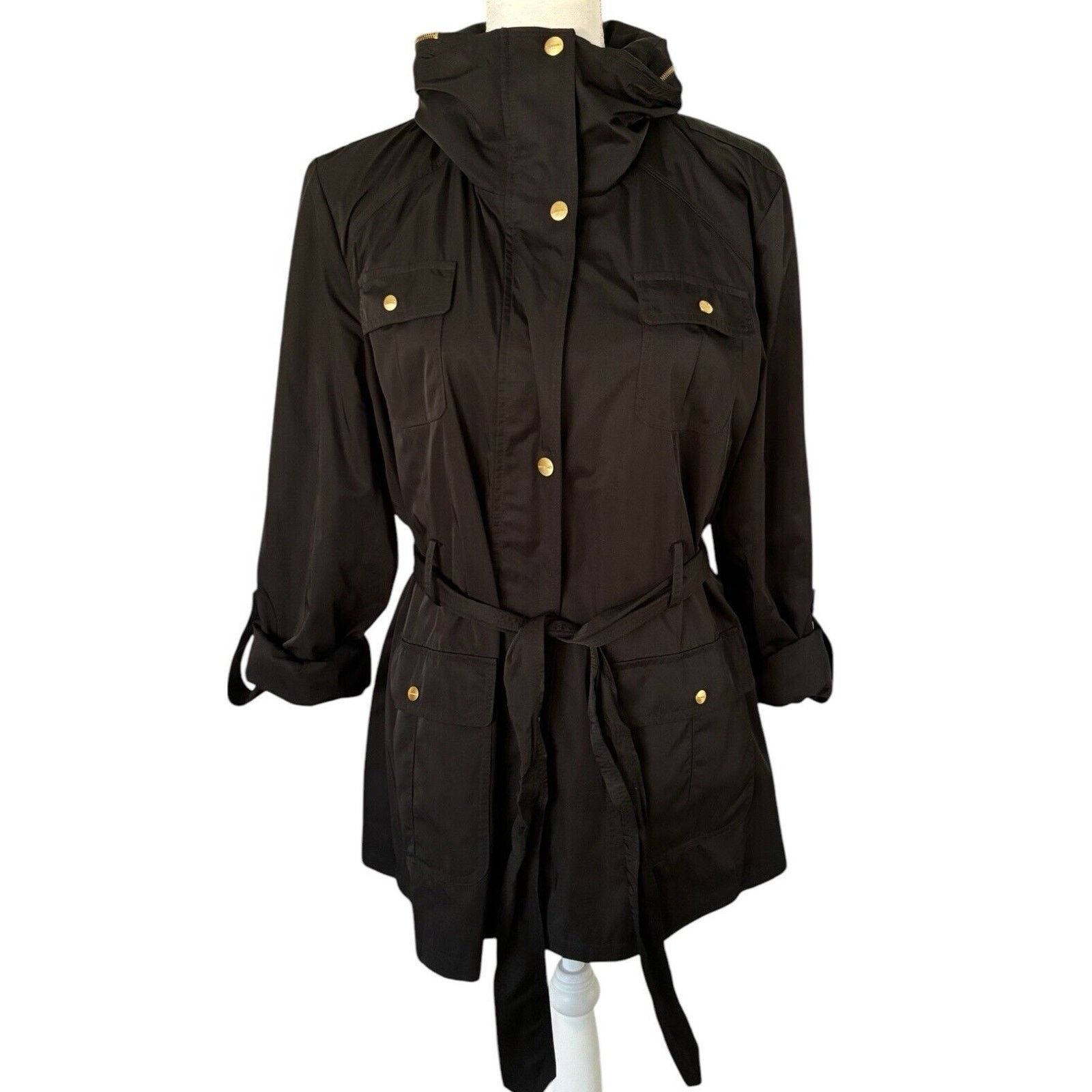 Ellen Tracy Ellen Tracy Outdoor Black Rain Jacket w/Hideaway Hood Size L Size L / US 10 / IT 46 - 6 Thumbnail