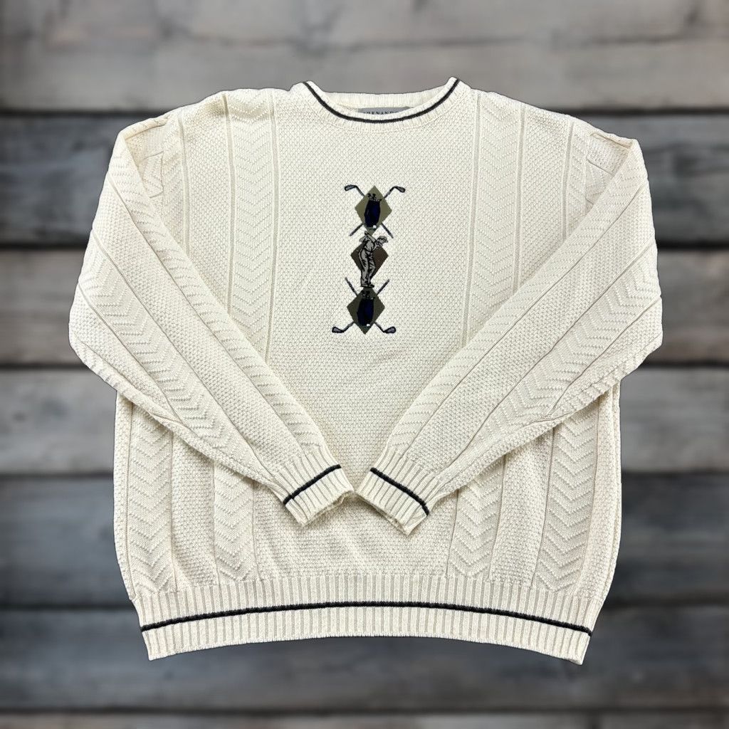 Vintage VINTAGE Shenandoah Sweater Men M Cream Pullover Embroidered Chunky Knit Golf 90s Size US M / EU 48-50 / 2 - 1 Thumbnail