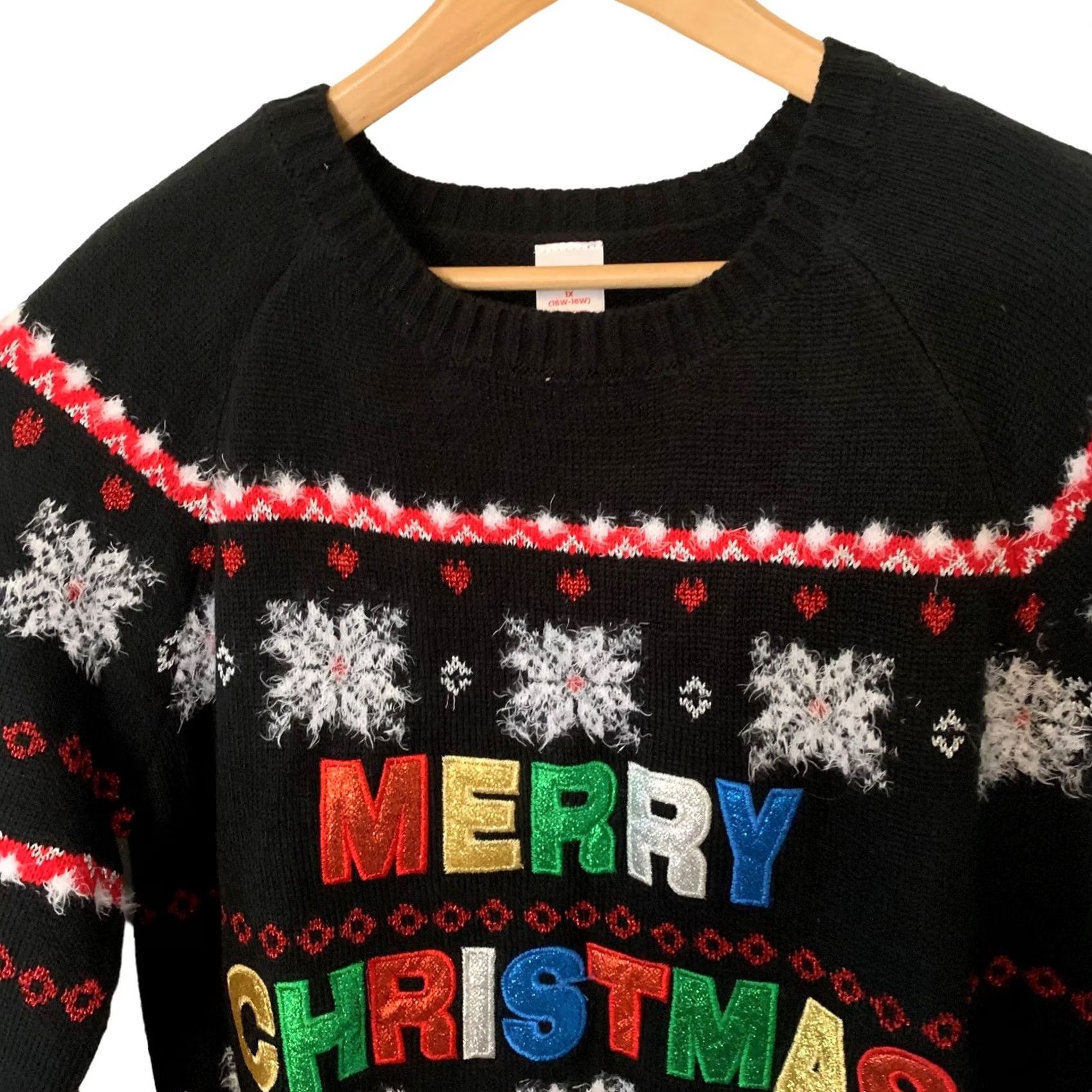 Vintage Holiday Time Christmas Sweater Womens Plus 1X Black Glitter Ugly NEW Size XL / US 12-14 / IT 48-50 - 3 Thumbnail