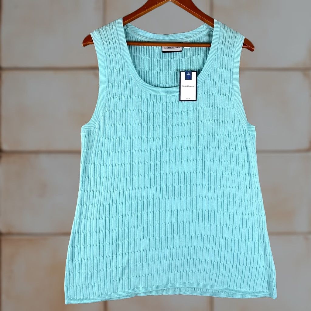 Croft & Barrow Croft & Barrow Sweater Vest Womens XL Blue Cable Knit Sleeveless Tank Top New Size XL / US 12-14 / IT 48-50 - 1 Thumbnail