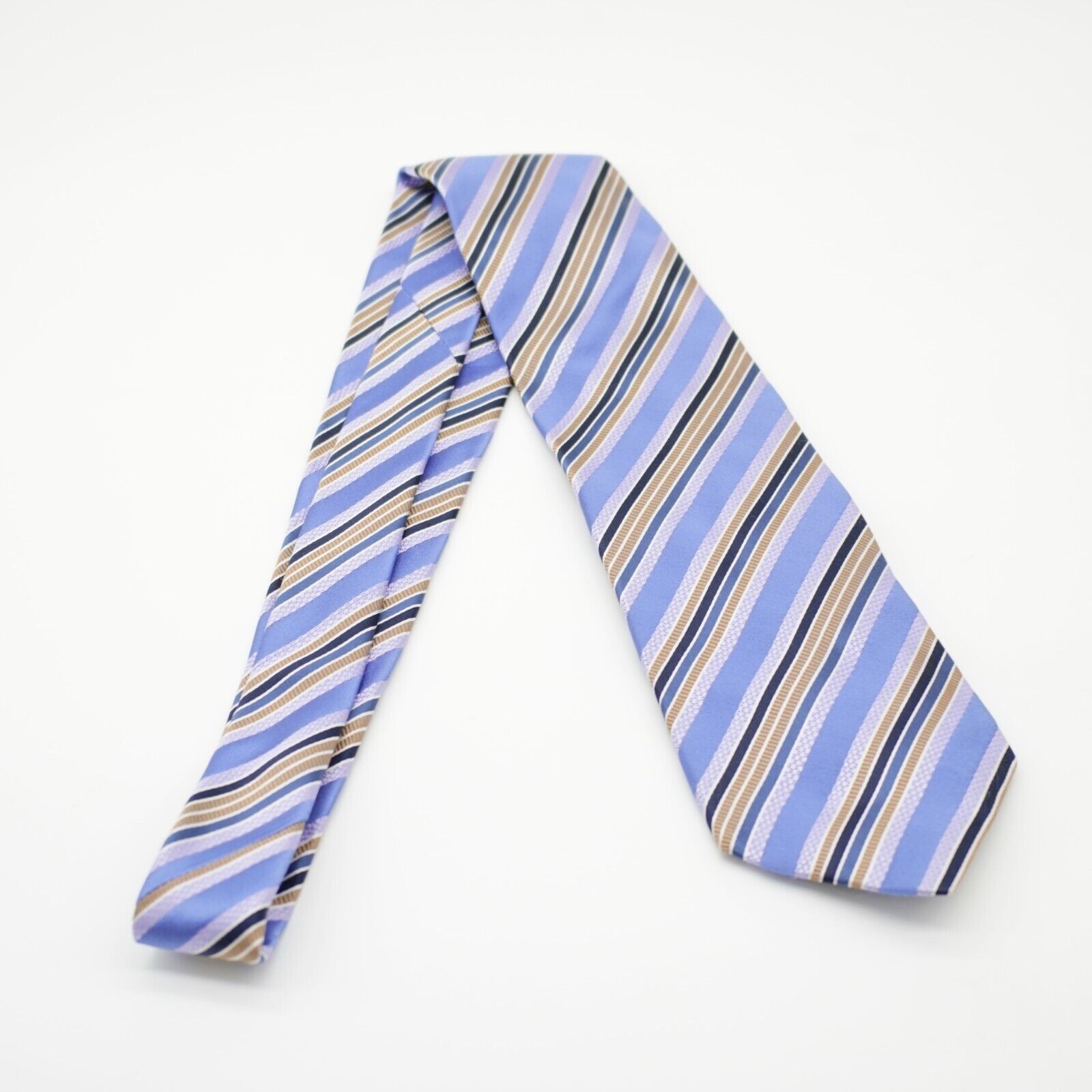 XMI Platinum XMI Platinum Blue Tan Purple Striped Woven Wide Silk Tie Size ONE SIZE - 7 Thumbnail