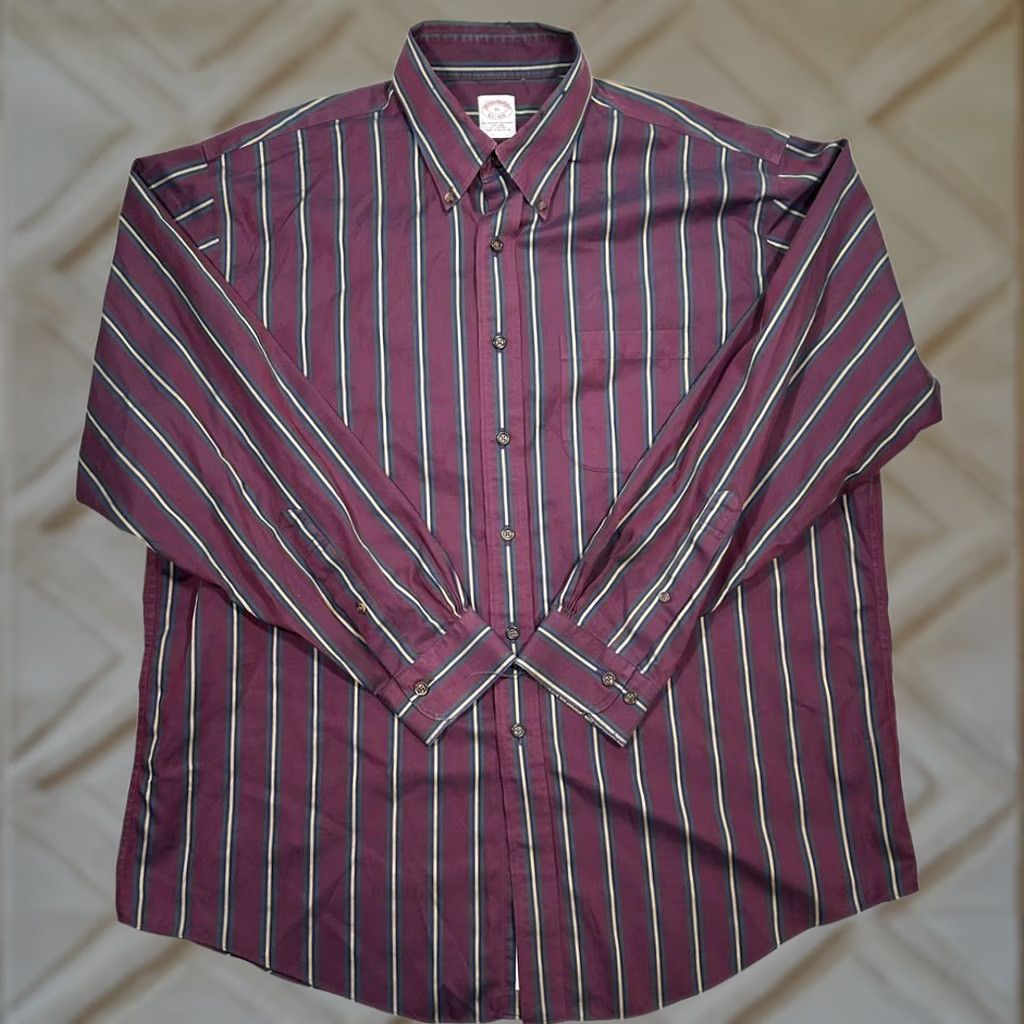 Brooks Brothers Brooks Brothers Burgundy Striped Button-Down Shirt Long Sleeve Business Mens XL Size US XL / EU 56 / 4 - 1 Thumbnail