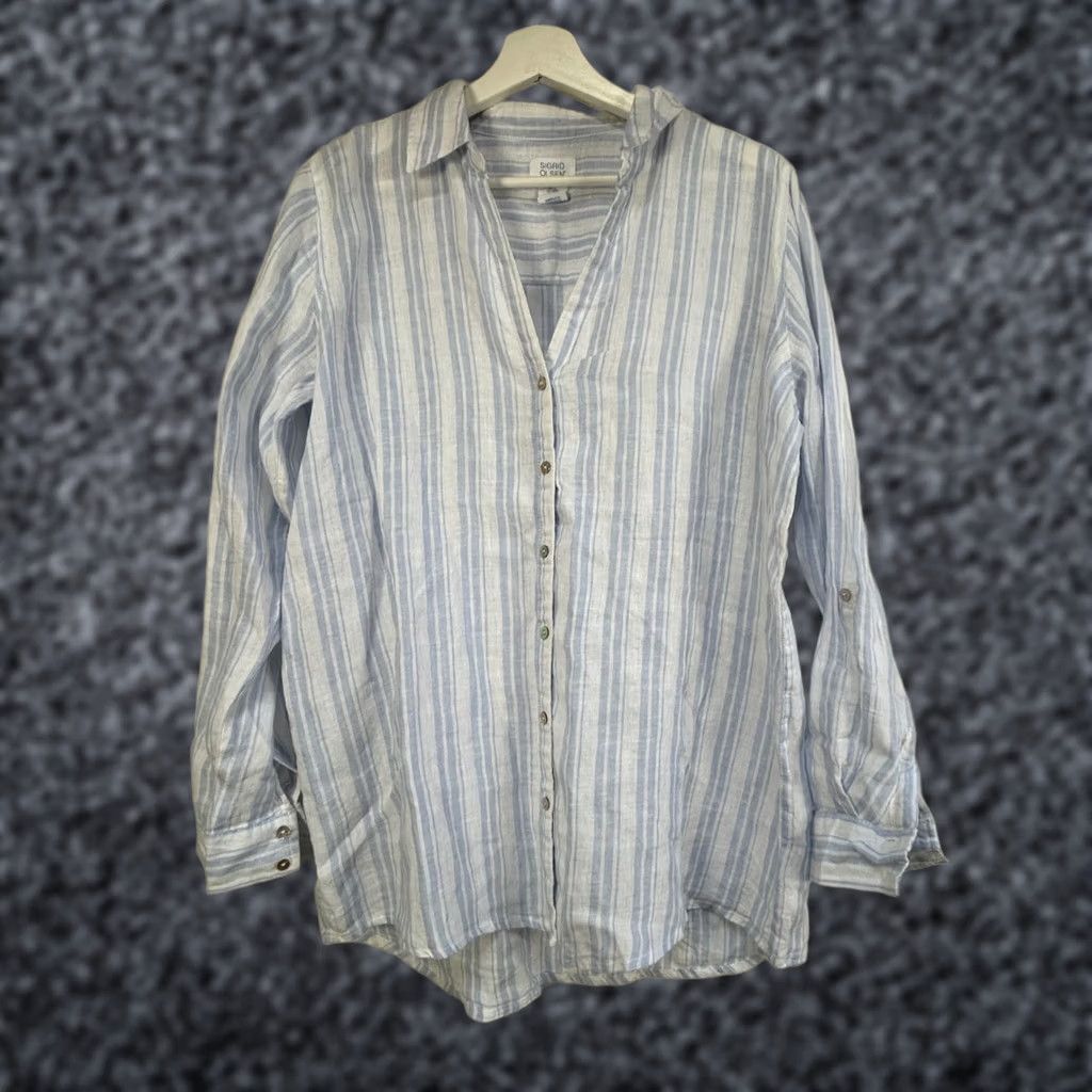 Vintage Sigrid Olsen Womens Blue White Striped 100% Linen Button-Up Shirt Medium Casual Size M / US 6-8 / IT 42-44 - 1 Thumbnail