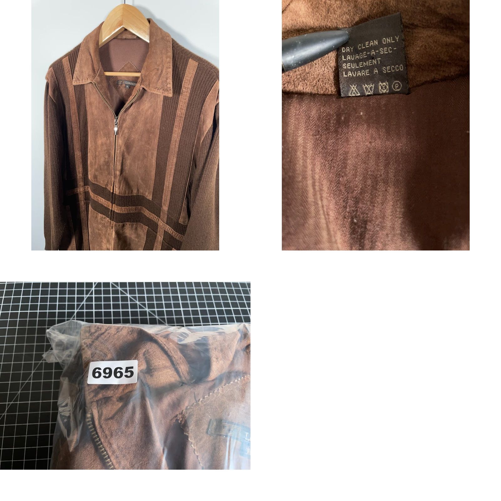 Vintage VINTAGE Lorenzino Leather Wool Knit Zip-Up Bomber Jacket Men XL Brown Unlined Full Zip Short Size US XL / EU 56 / 4 - 10 Thumbnail