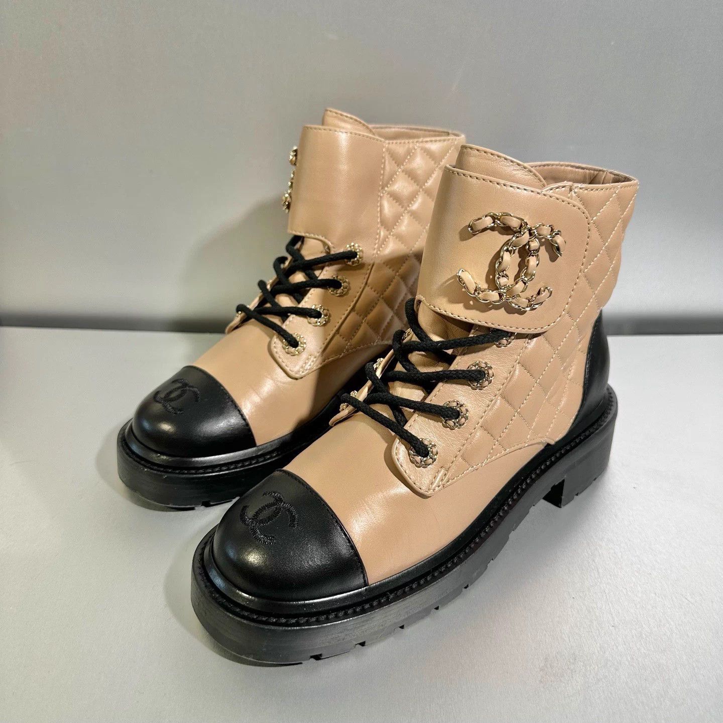 Chanel Chanel Khaki Colorblock Leather Short Boots Size US 6 / IT 36 - 1 Thumbnail