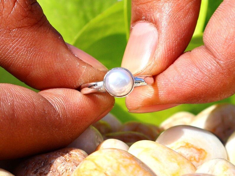 Handmade Freshwater Pearl Ring, 925 Silver Handmade, June Birthstone Size ONE SIZE - 5 Thumbnail