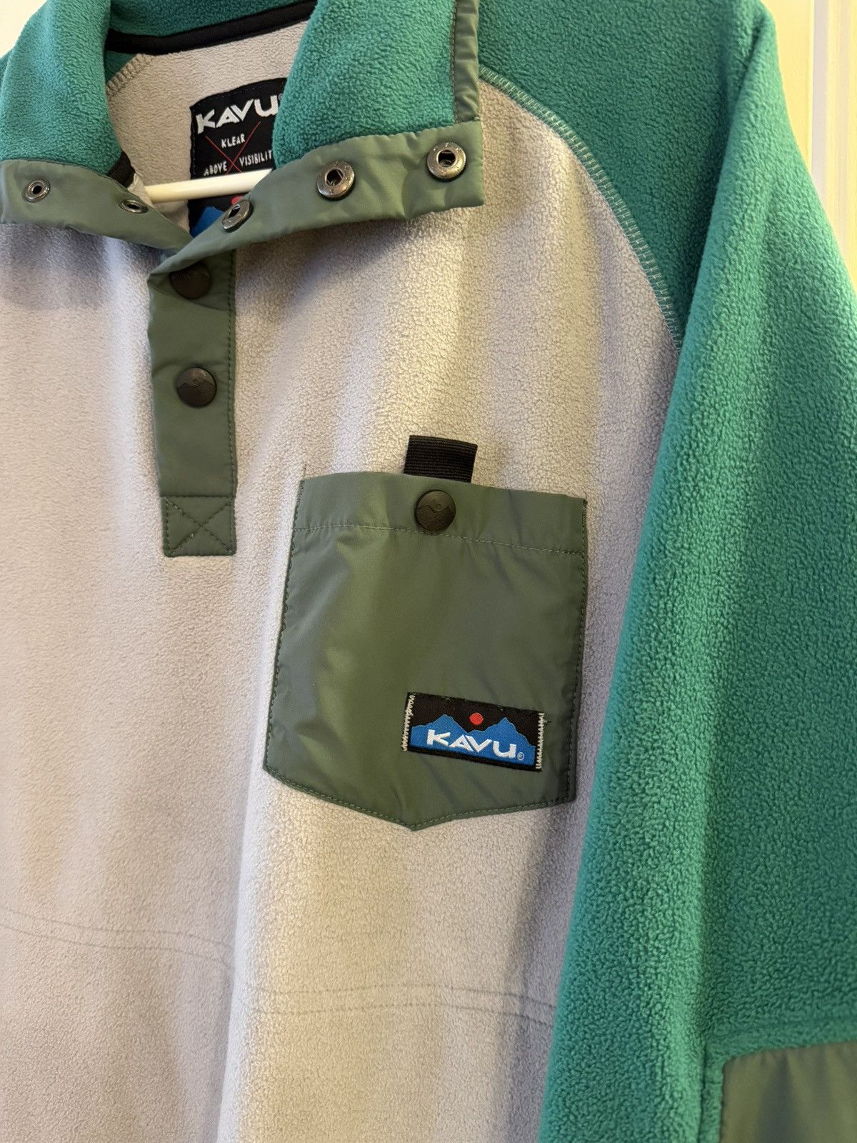 KAVU Kavu Teal & Light Gray Two-Tone Fleece Pullover Size US XS / EU 42 / 0 - 2 Thumbnail