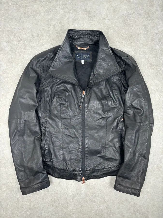 Armani 2000s Armani Black High-Neck Avant-Garde Leather Jacket Size S / US 4 / IT 40 - 5 Thumbnail