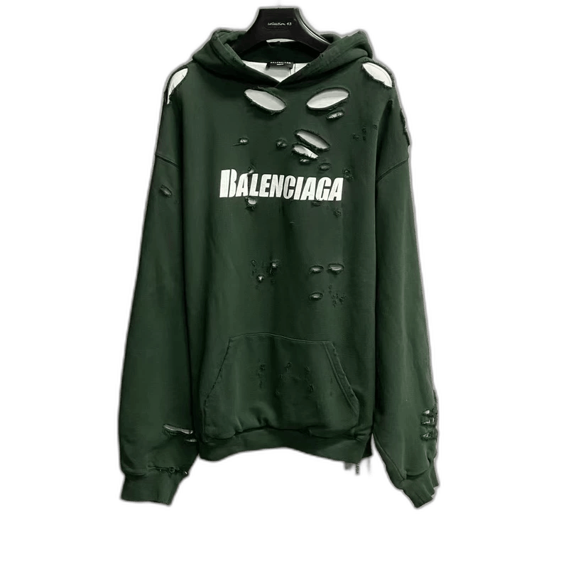 Balenciaga balenciaga's new green ripped print logo hoodie-2507 Size US S / EU 44-46 / 1 - 1 Thumbnail