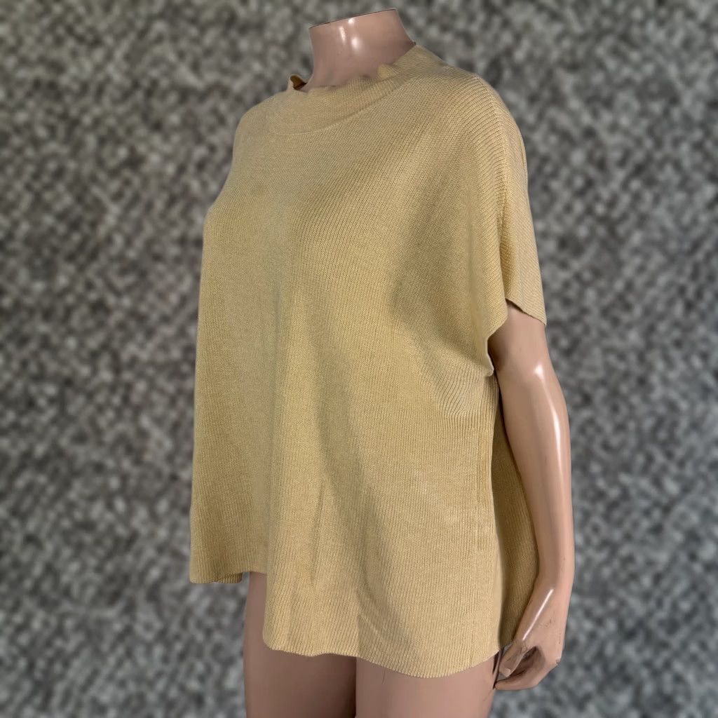 Eileen Fisher Eileen Fisher Sweater Women 1X Pullover Knit Short Sleeve Mock Neck Cap Sleeve Linen Cotton Solid Yellow Vintage: No Size XL / US 12-14 / IT 48-50 - 1 Thumbnail