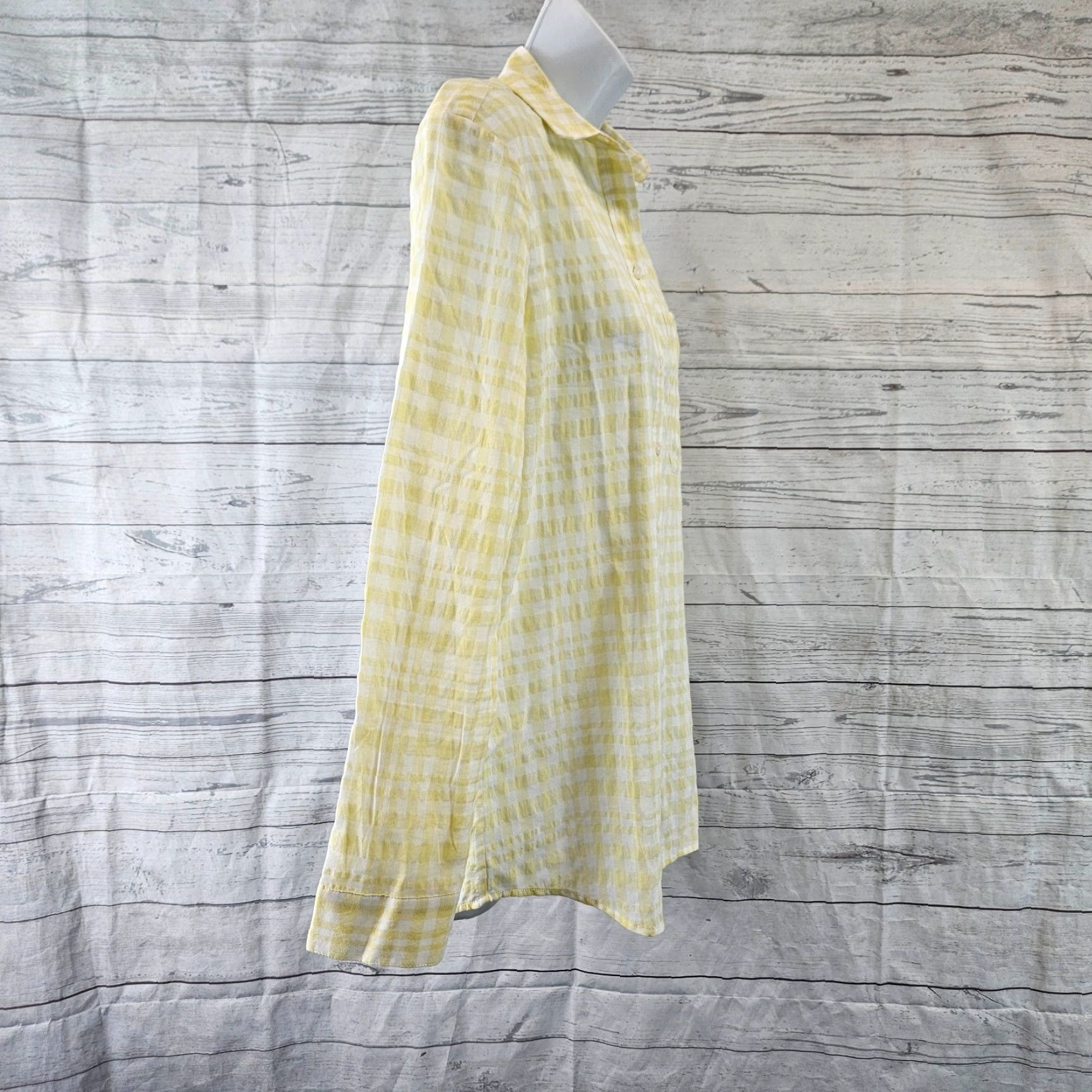 Vintage ATM Womens Plaid Boyfriend Shirt XS Yellow White - Button-Up, Long Sleeve, Cotton Polyester, Classic Basic Size XS Womens Size XS / US 0-2 / IT 36-38 - 3 Thumbnail