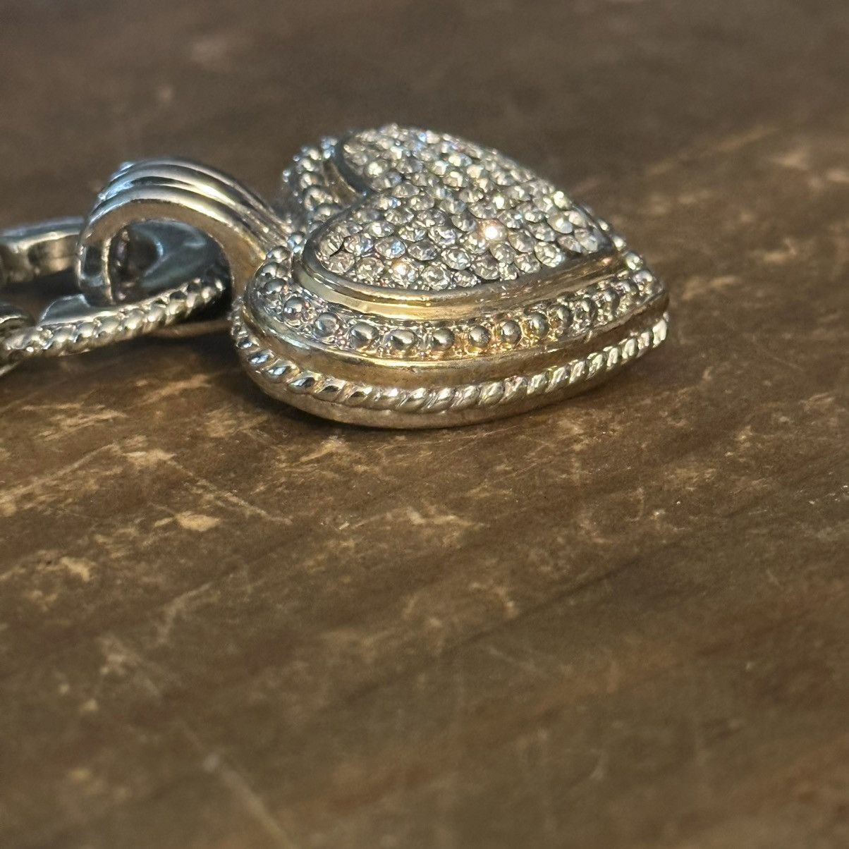 Other Silver tone draped chain rhinestone heart pendant necklace Size ONE SIZE - 7 Thumbnail