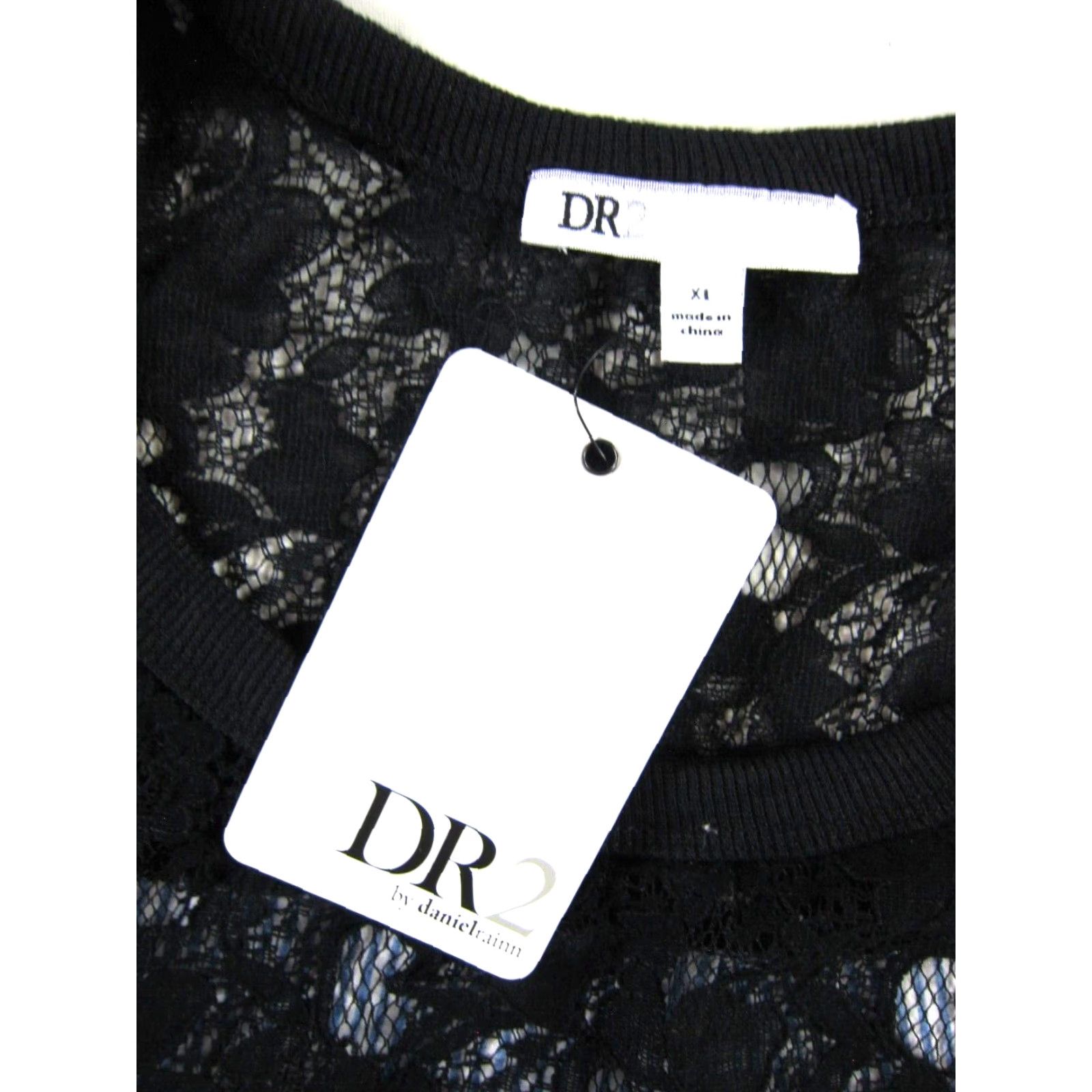 Vintage NWT Daniel Rainn Black Lace Floral Blue White Stripe Short Sleeve Blouse XL Size XL / US 12-14 / IT 48-50 - 3 Thumbnail
