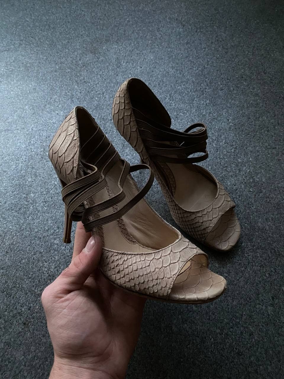 Fendi Beige Python Embossed Leather Open Toe Pumps Size 37