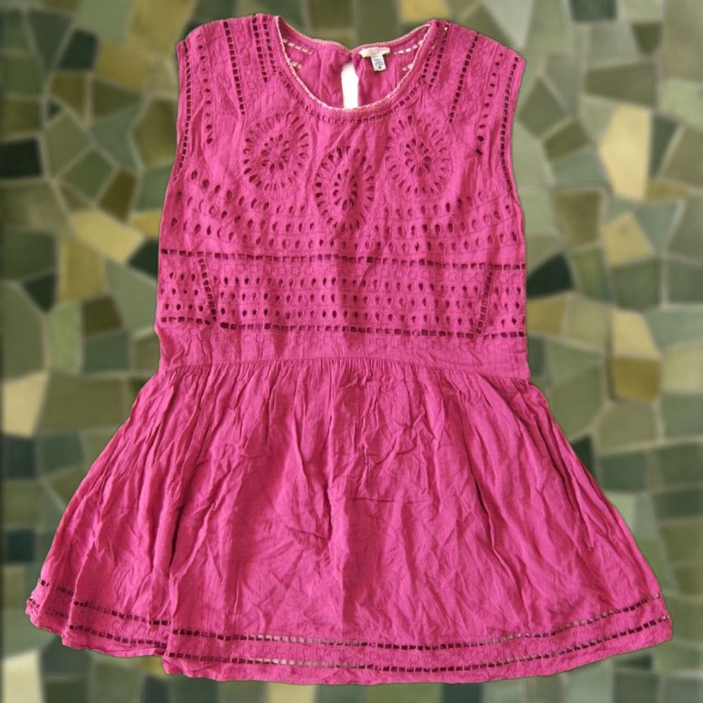 Vintage Ecote' 100% Rayon Pink Embroidered Tunic Sheath Tank Dress Small Size S / US 4 / IT 40 - 1 Thumbnail