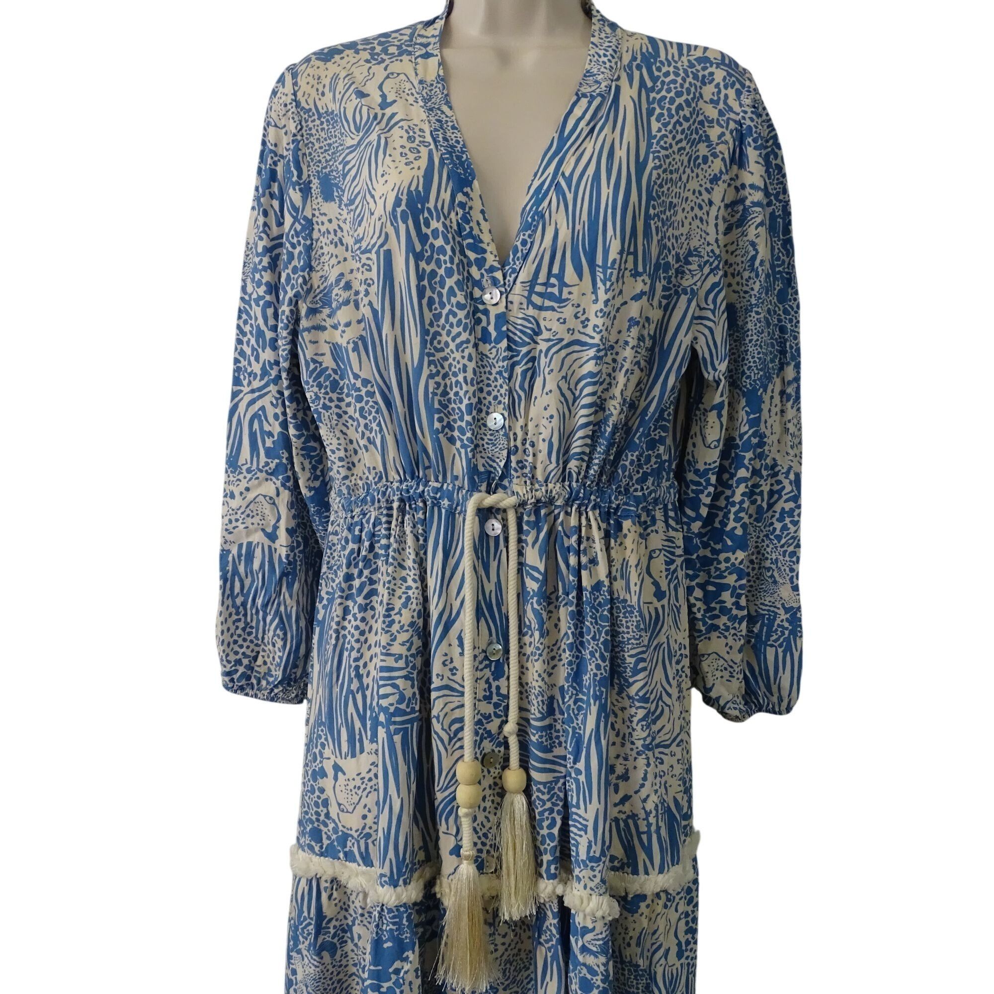 Other Bognar Blu Long Sleeve Blue Animal Print Midi Dress Size M Size M / US 6-8 / IT 42-44 - 3 Thumbnail