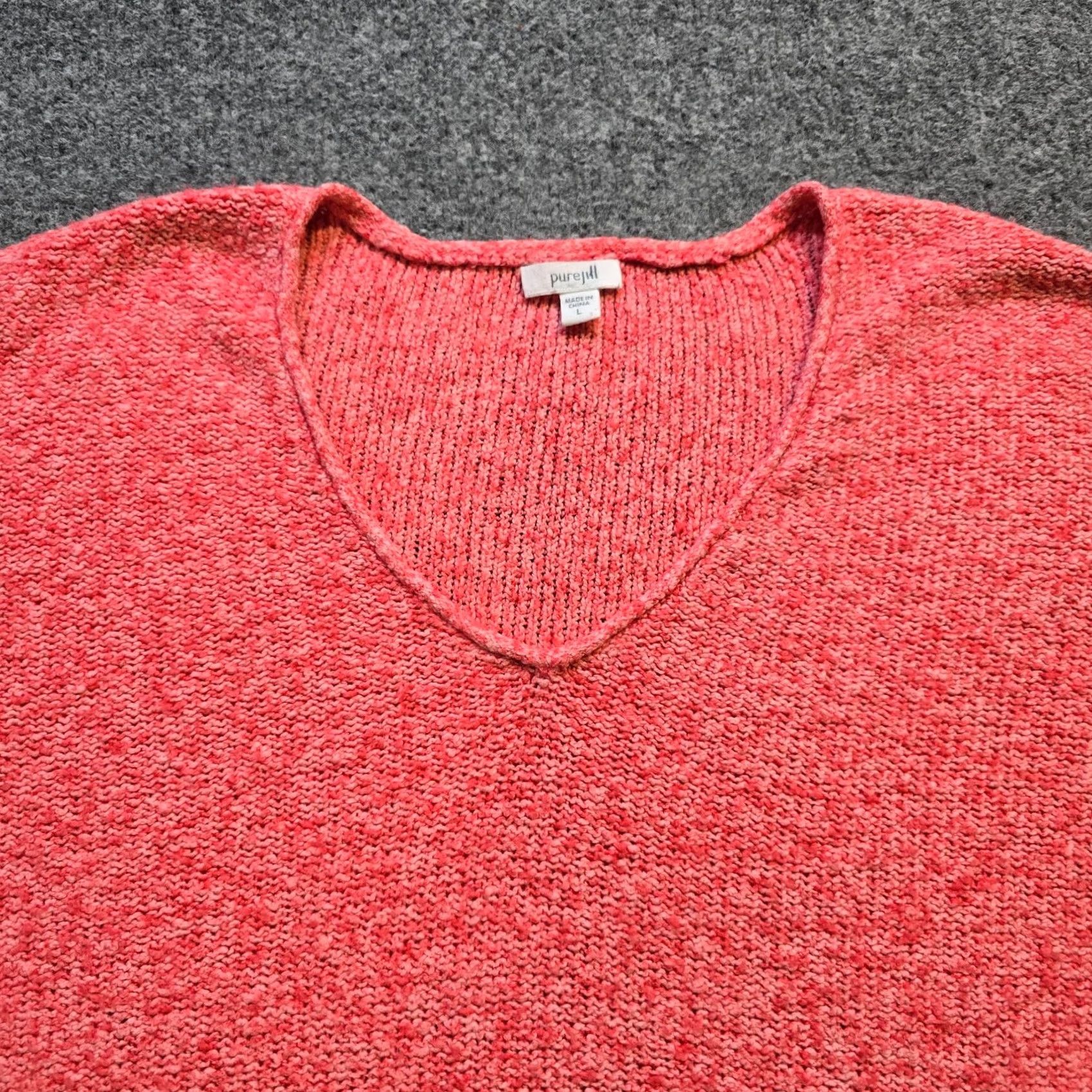J. Jill J. Jill Sweater Top Womens L Orange Pink V-Neck Long Sleeve Stretch Casual Pullover Knit Shirt Women Size L / US 10 / IT 46 - 2 Thumbnail